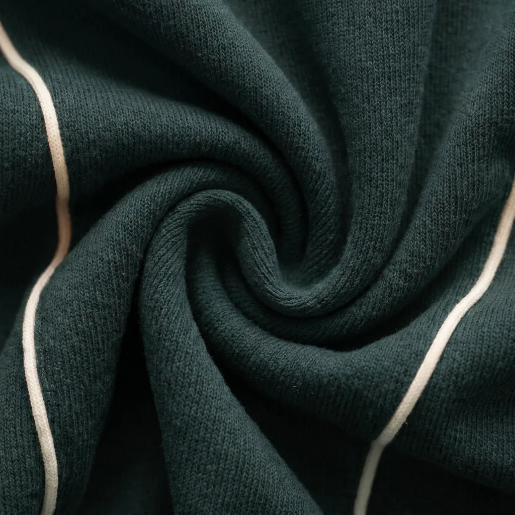 400GSM peacock teal cotton knit with cream piping