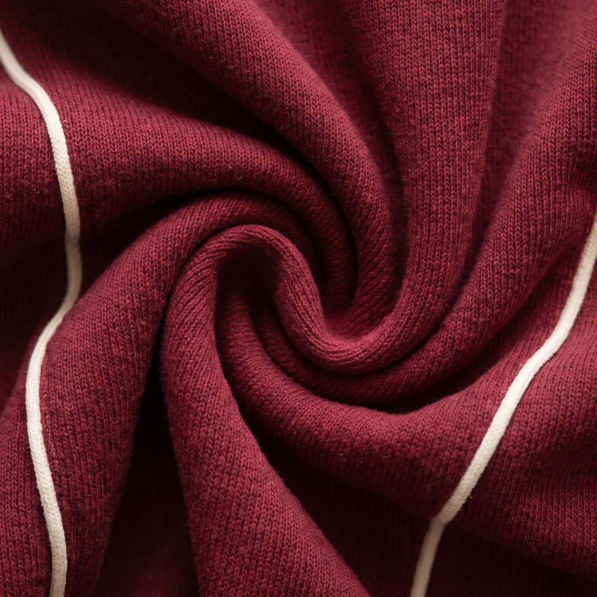 400GSM pomegranate red cotton knit with cream piping