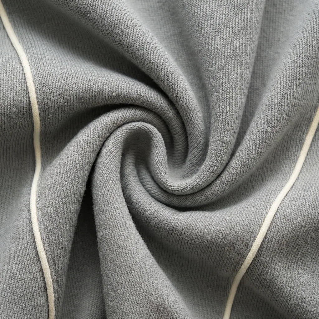 400GSM slate grey cotton knit with cream piping