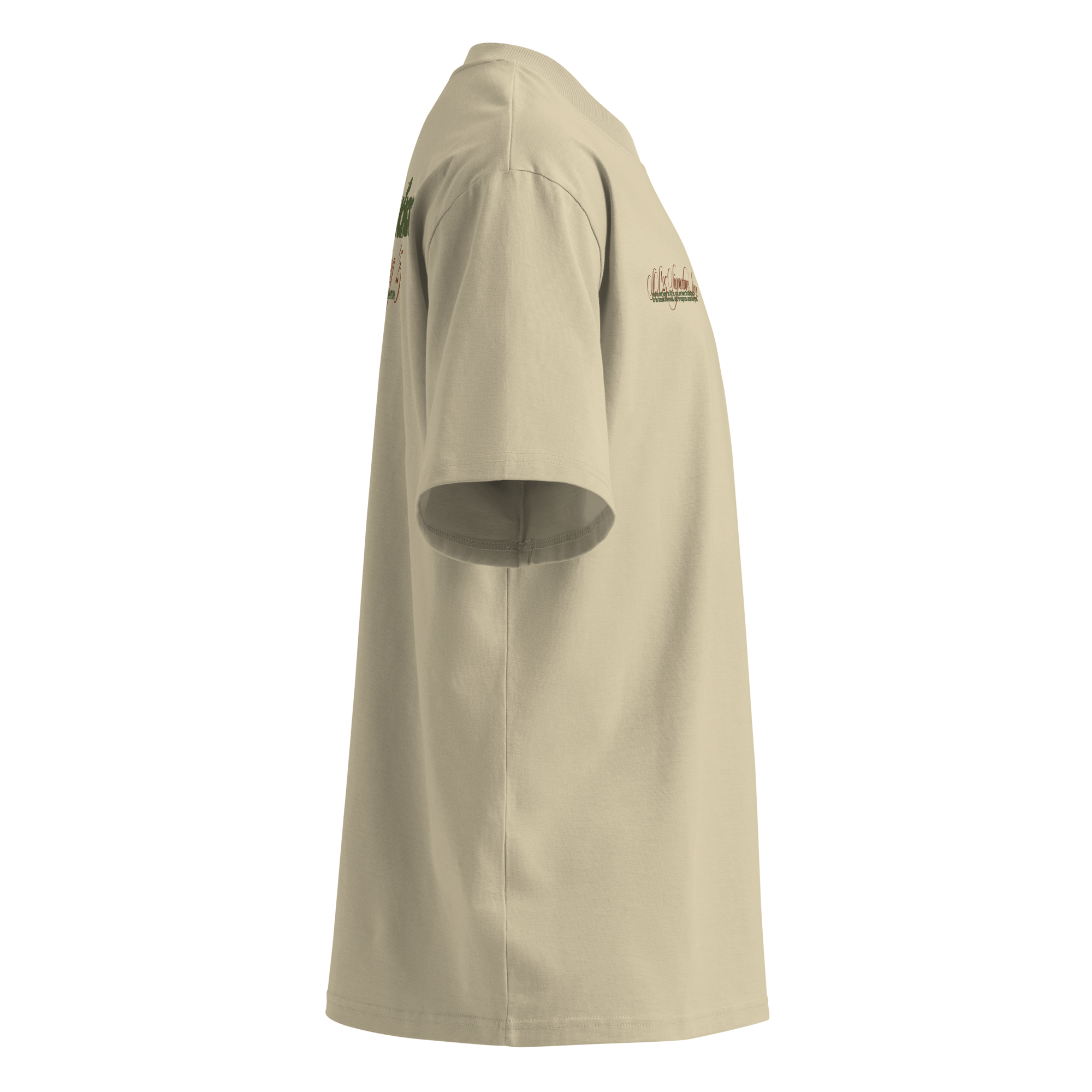 Relaxed-fit boxy t-shirt in Sandstorm, heavyweight material with wide collar and oversized streetwear silhouette.