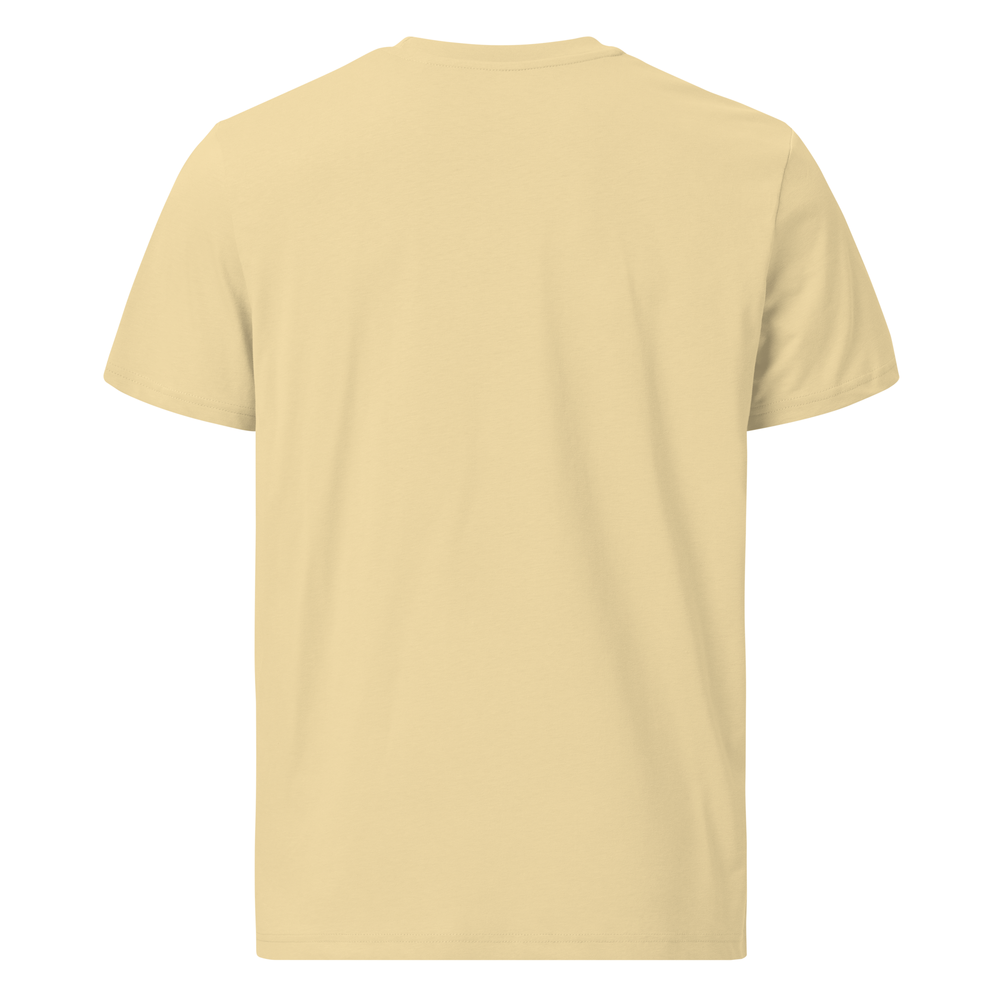 butter premium cotton t-shirt with black embroidered logo, classic unisex tee, front view