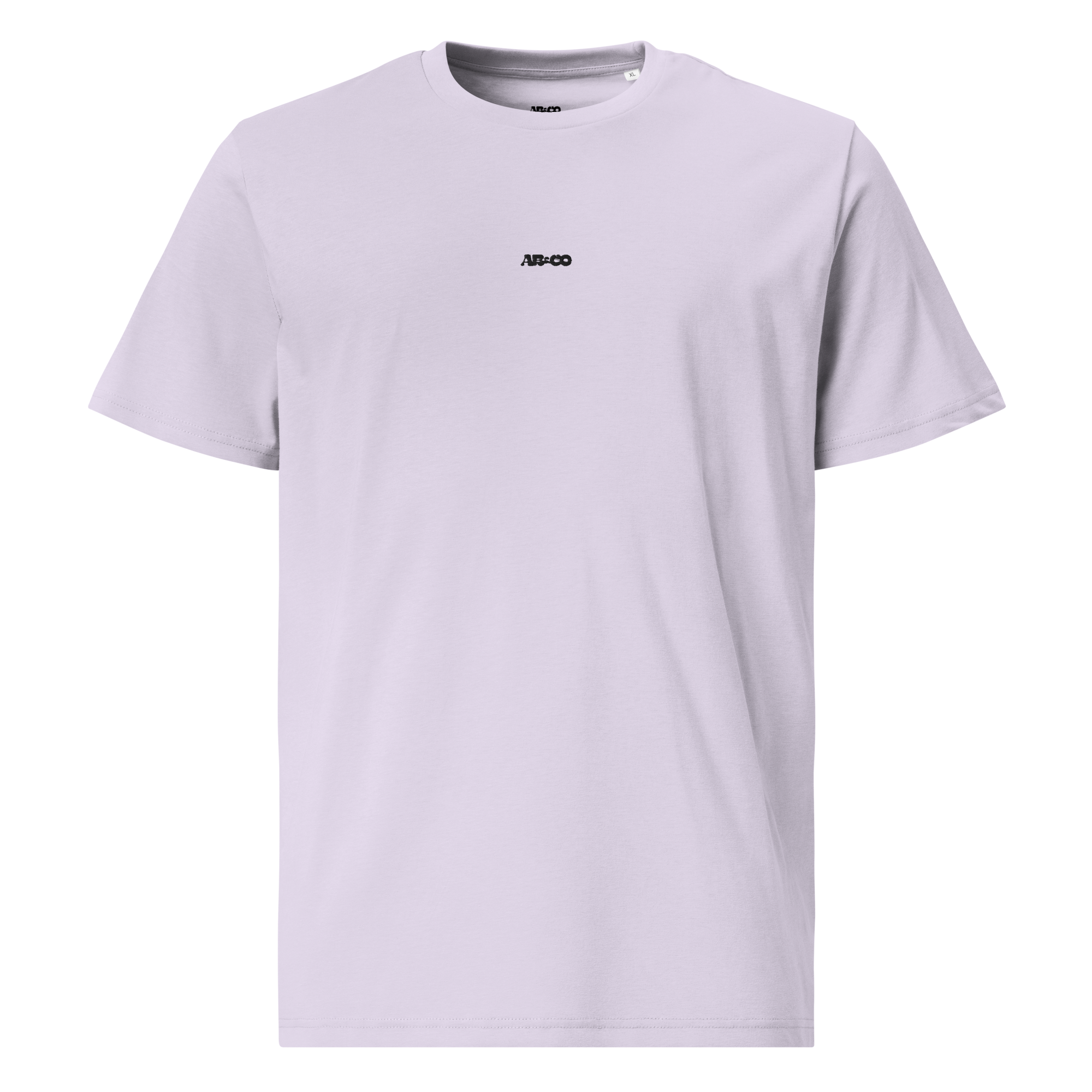 lavender premium cotton t-shirt with black embroidered logo, classic unisex tee, front view