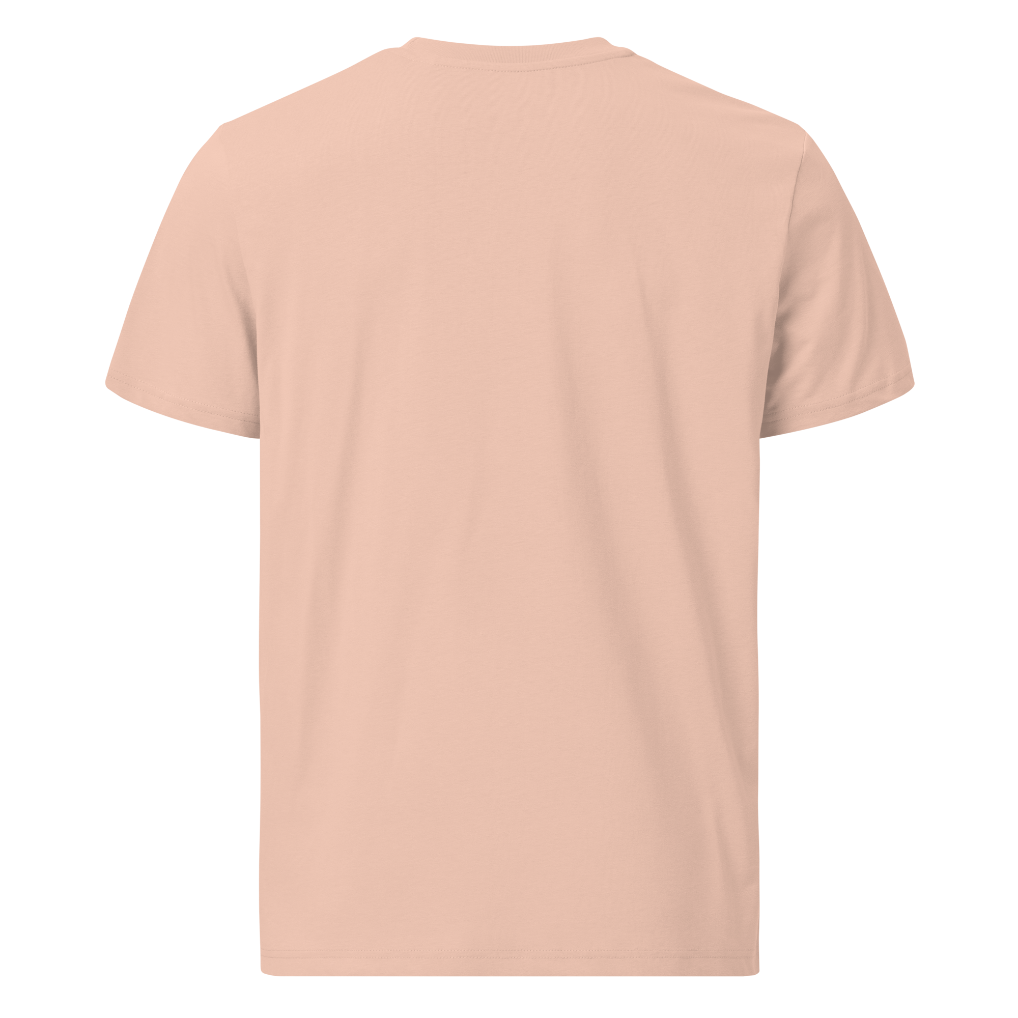 peach premium cotton t-shirt with black embroidered logo, classic unisex tee, front view