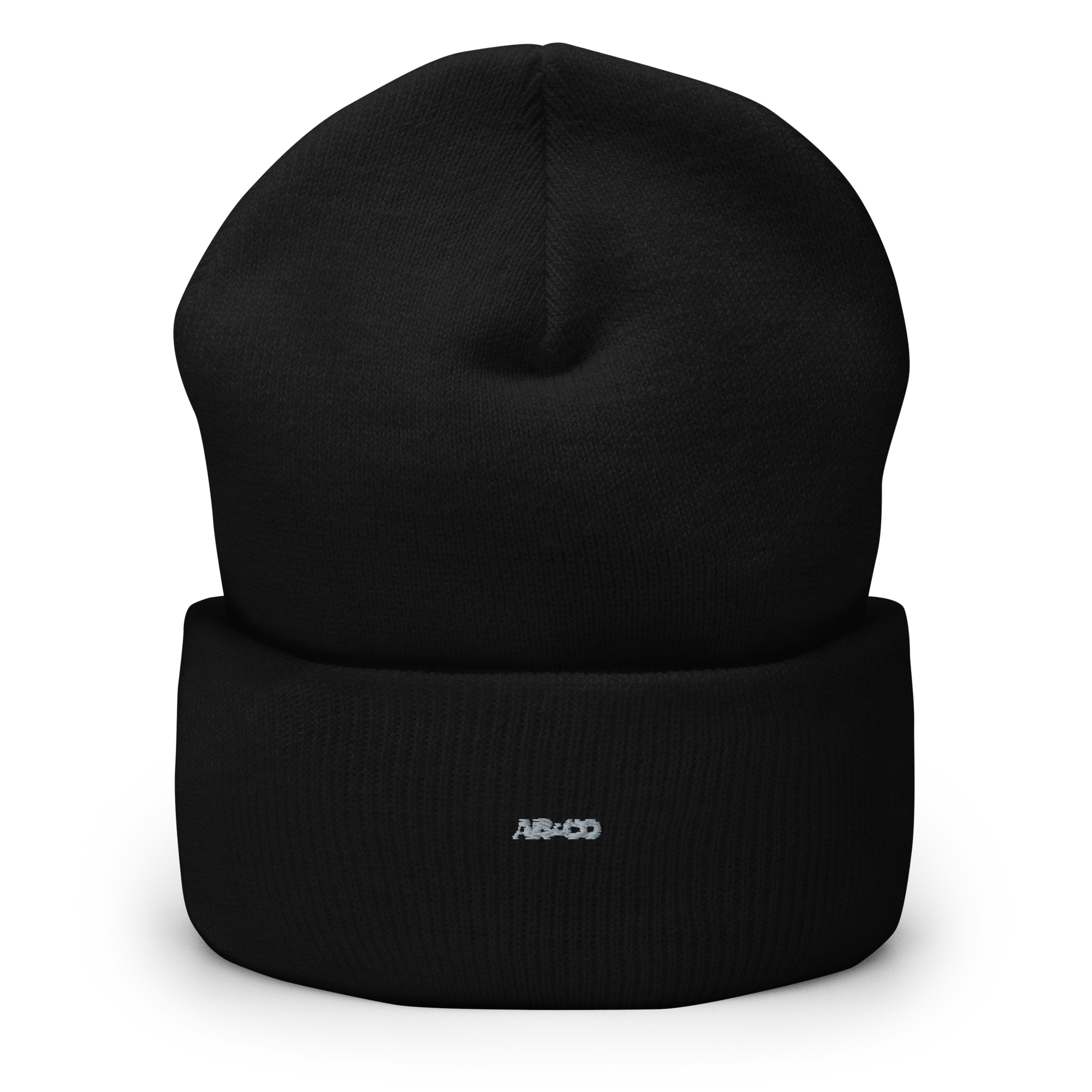 Embroidered cuffed beanie in charcoal gray with folded cuff and logo