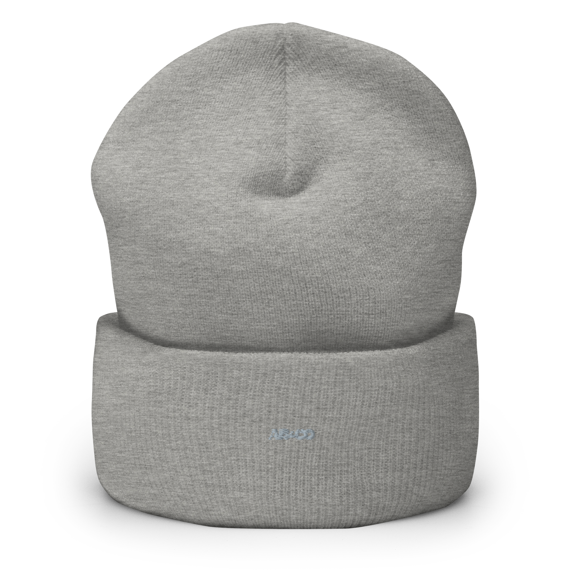 Embroidered cuffed beanie in charcoal gray with folded cuff and logo