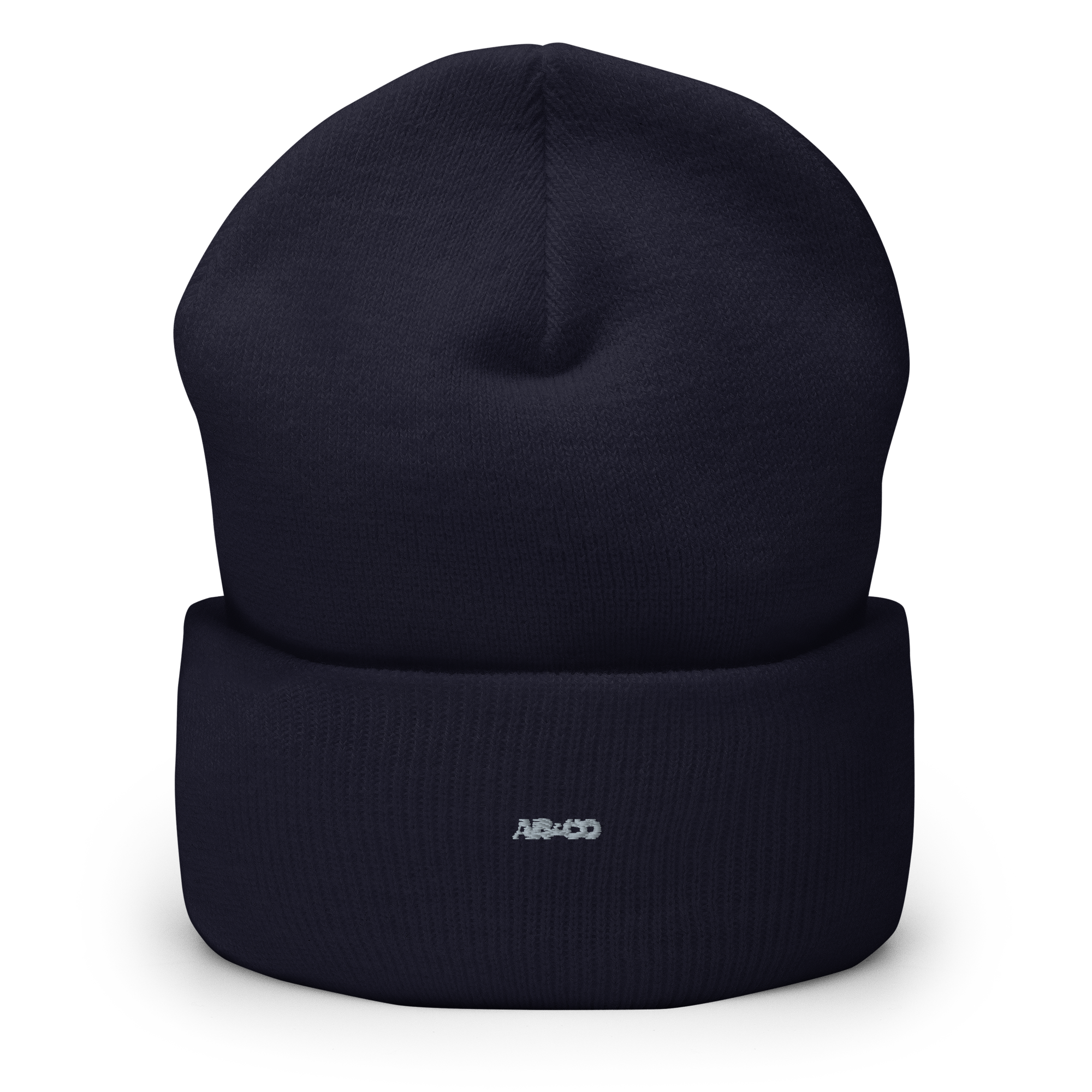 Embroidered cuffed beanie in charcoal gray with folded cuff and logo