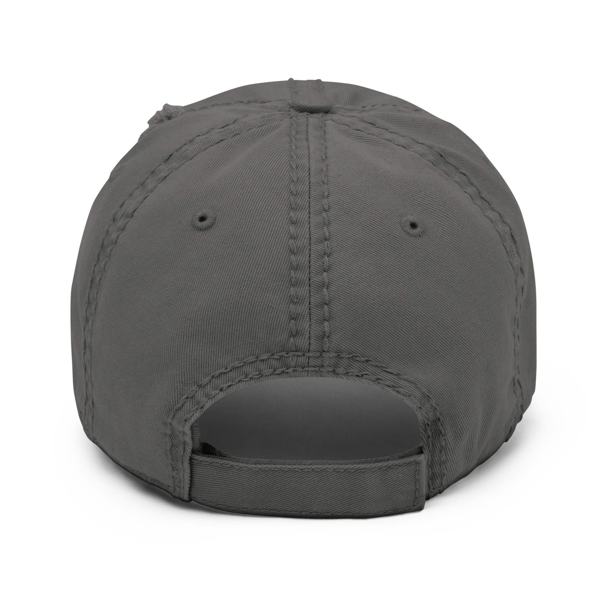 Embroidered distressed dad hat in vintage black with adjustable strap