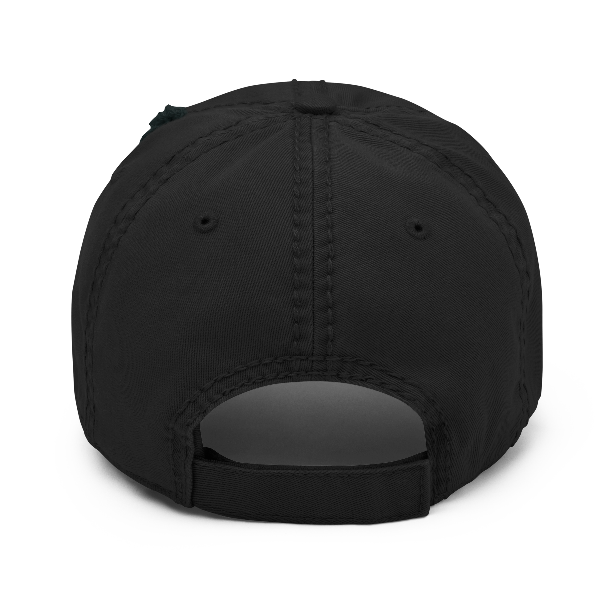 Embroidered distressed dad hat in vintage black with adjustable strap