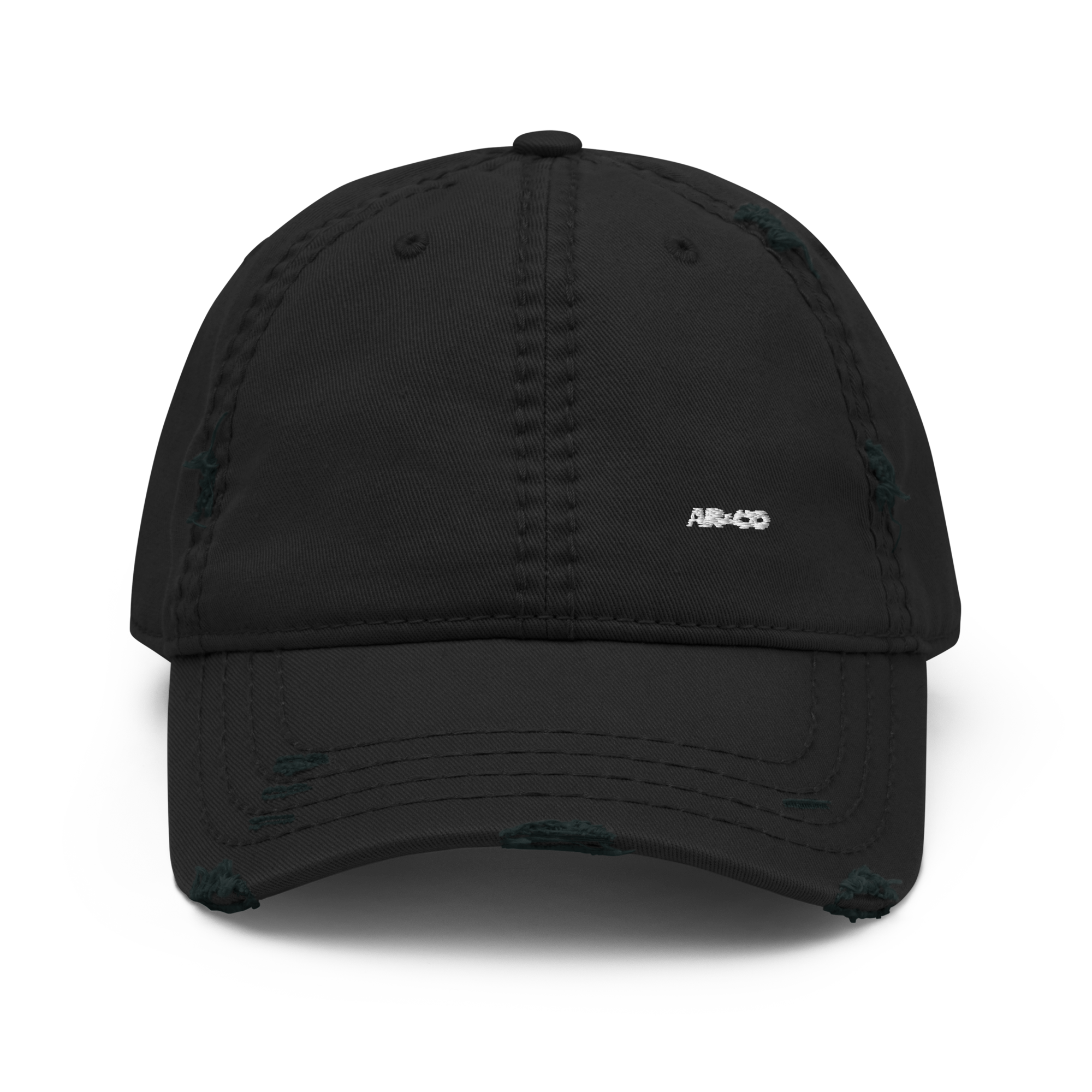 Embroidered distressed dad hat in vintage black with adjustable strap