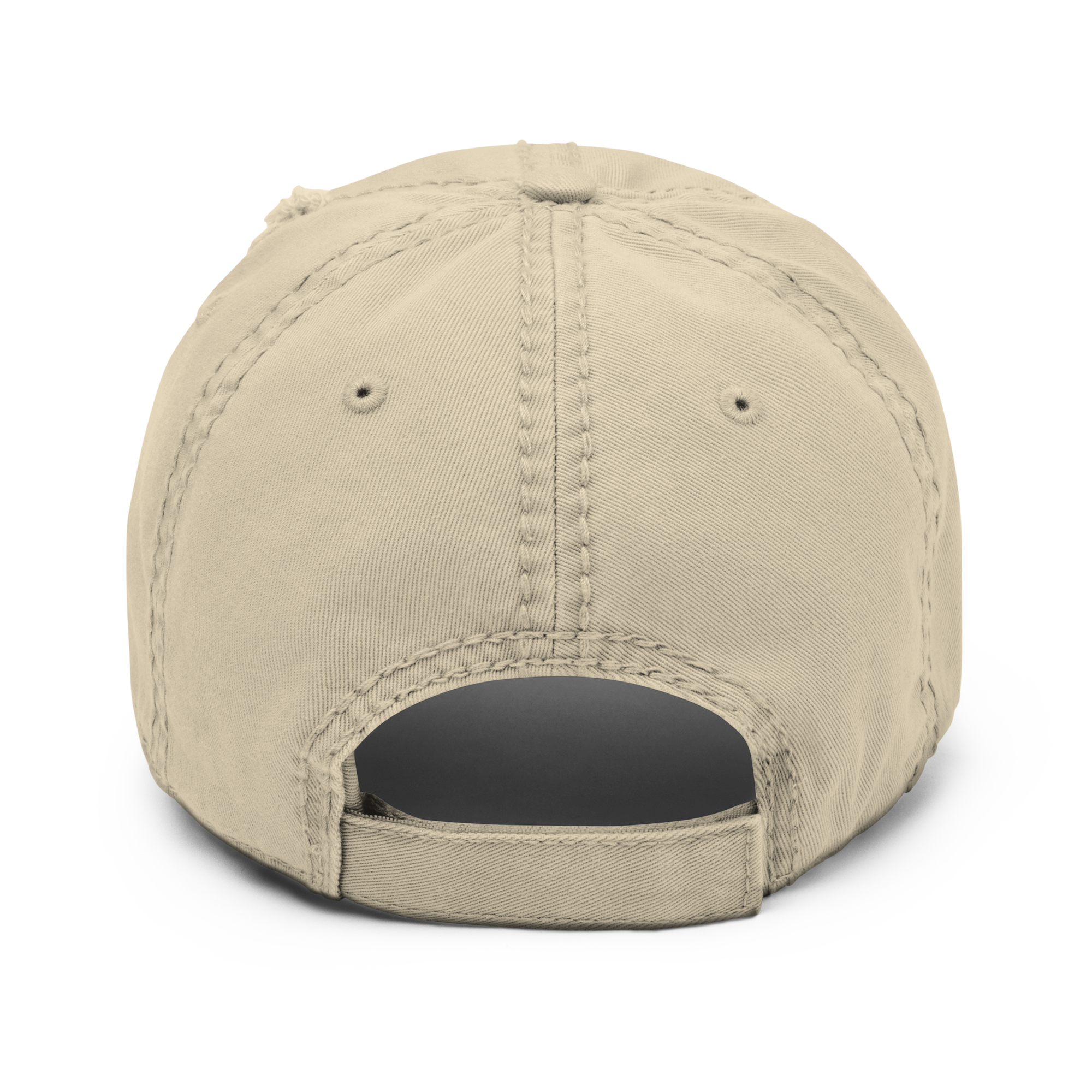 Embroidered distressed dad hat in vintage black with adjustable strap