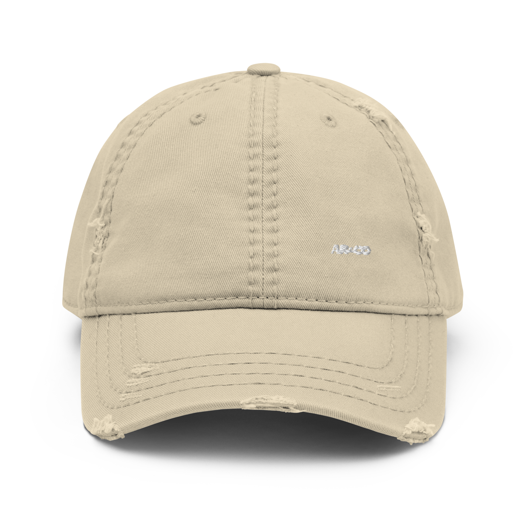Embroidered distressed dad hat in vintage black with adjustable strap
