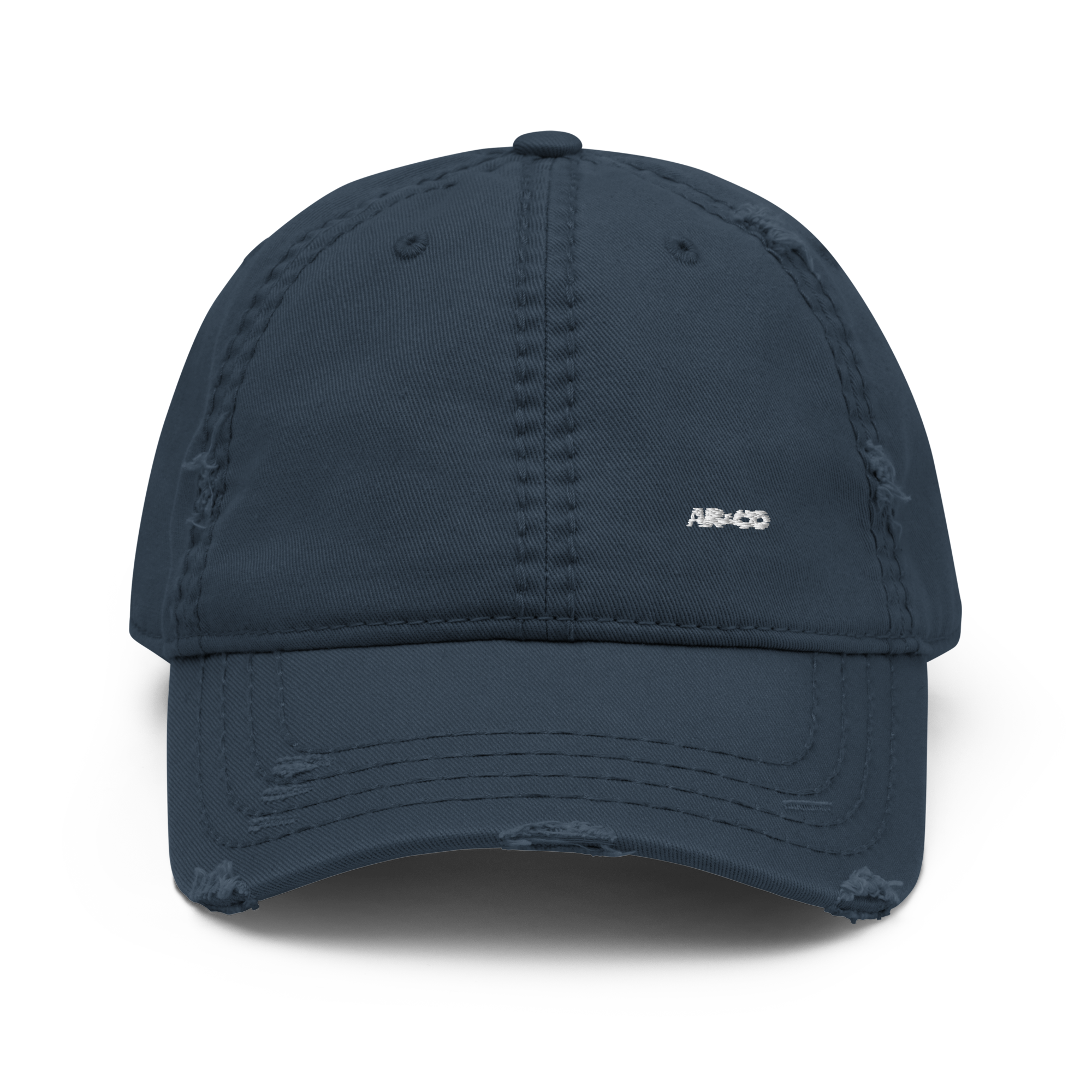 Embroidered distressed dad hat in vintage black with adjustable strap