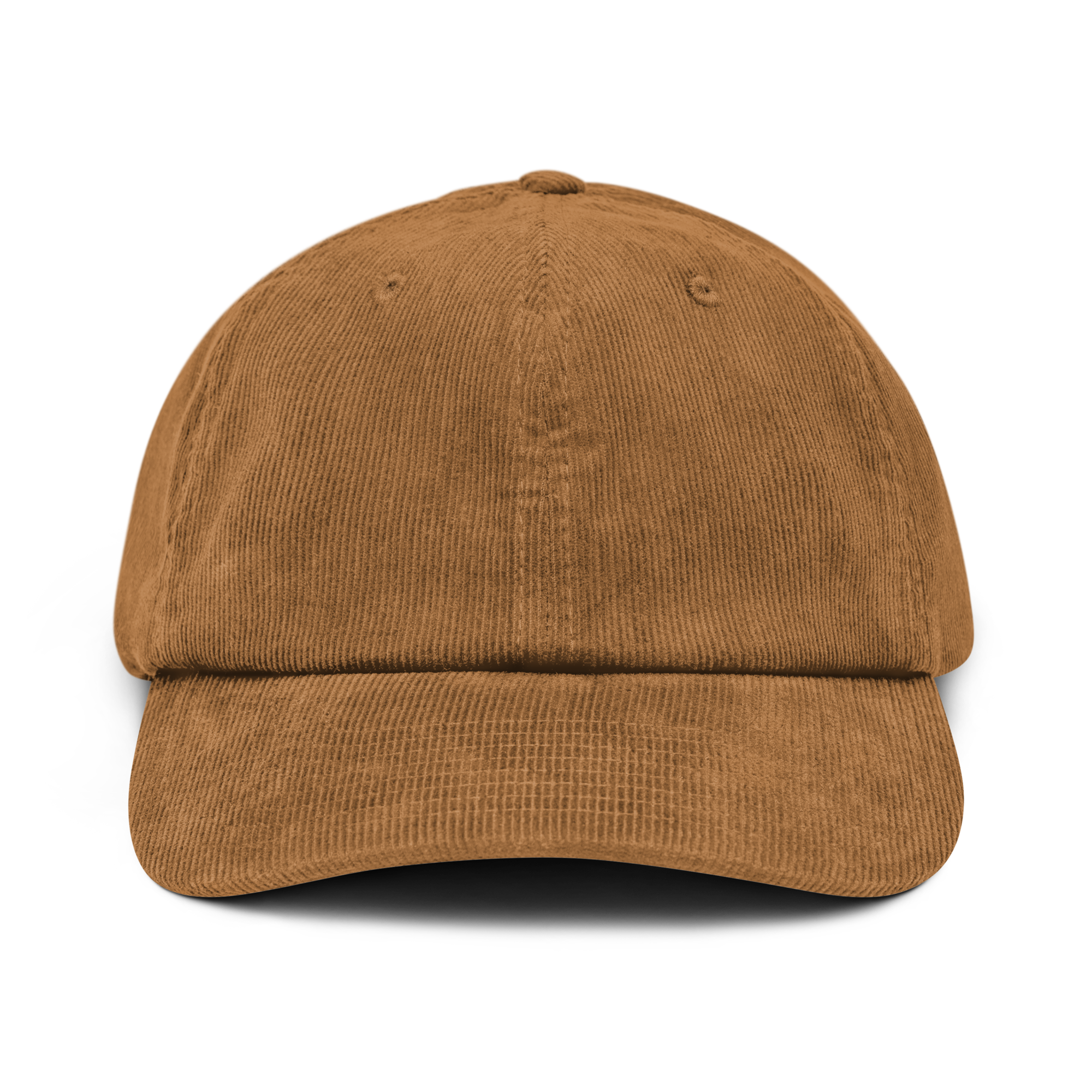 Corduroy hat in Camel with embroidered logo, curved brim, and adjustable strap for everyday wear.