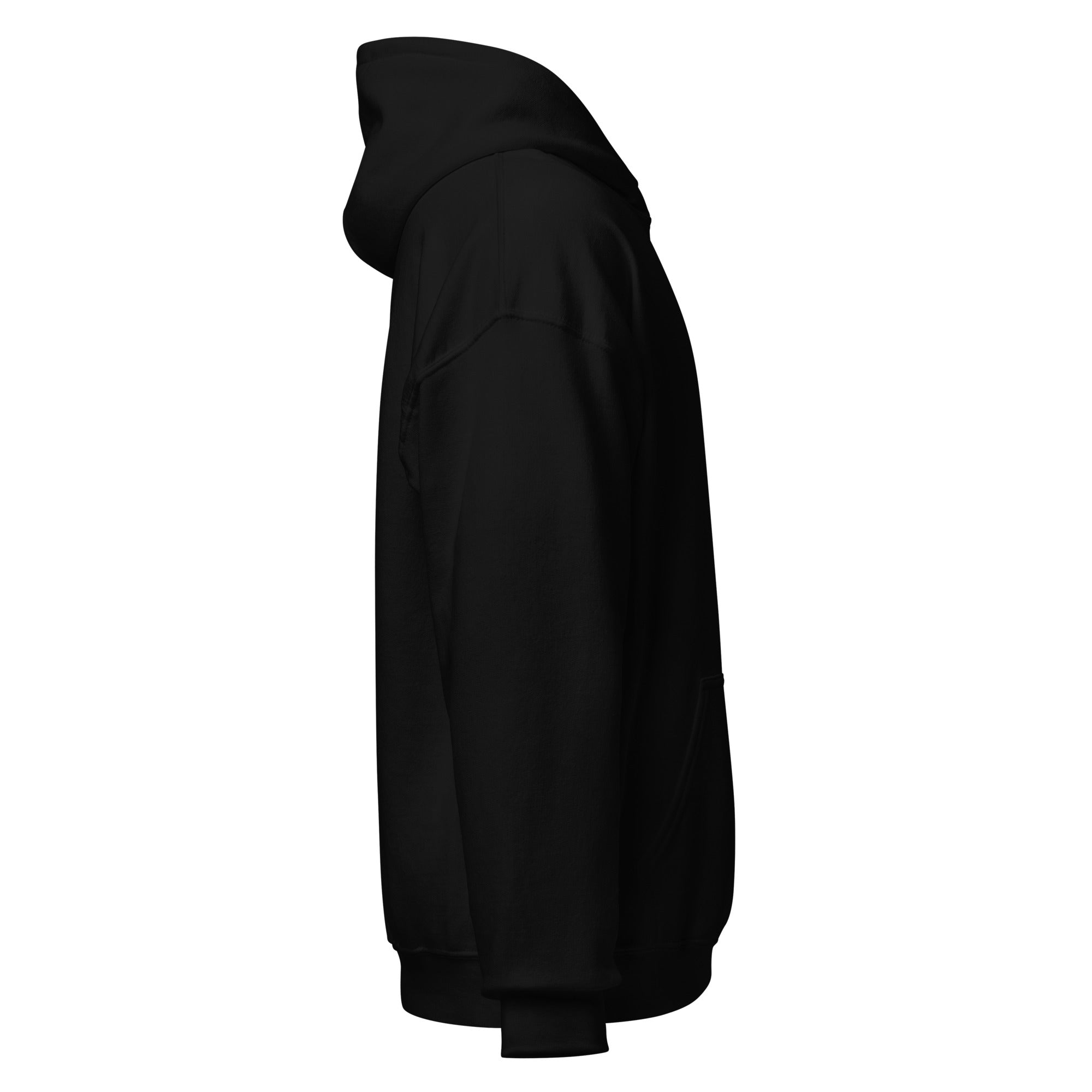 Black embroidered hoodie with soft interior, structured fit, and minimal streetwear design.