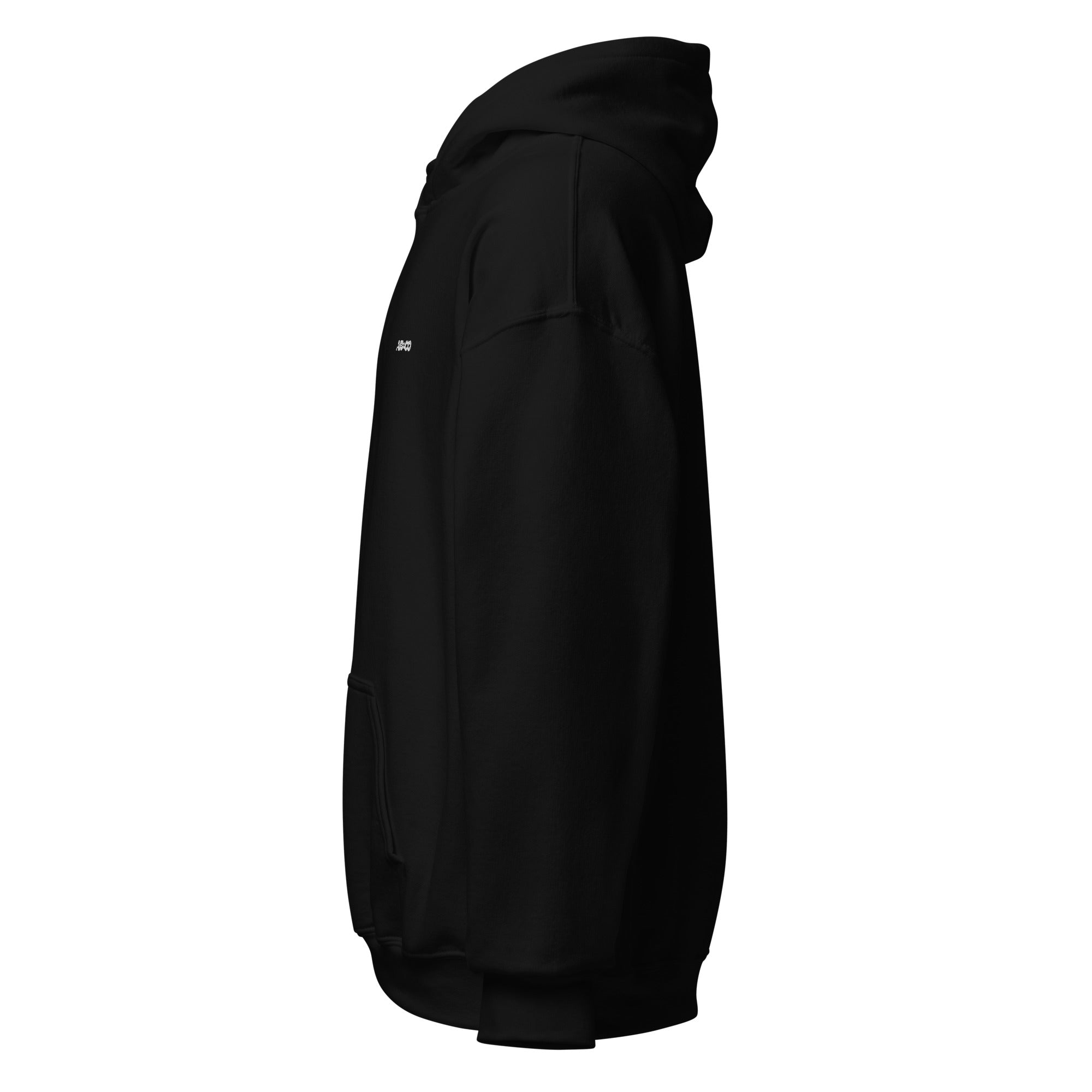 Black embroidered hoodie with soft interior, structured fit, and minimal streetwear design.
