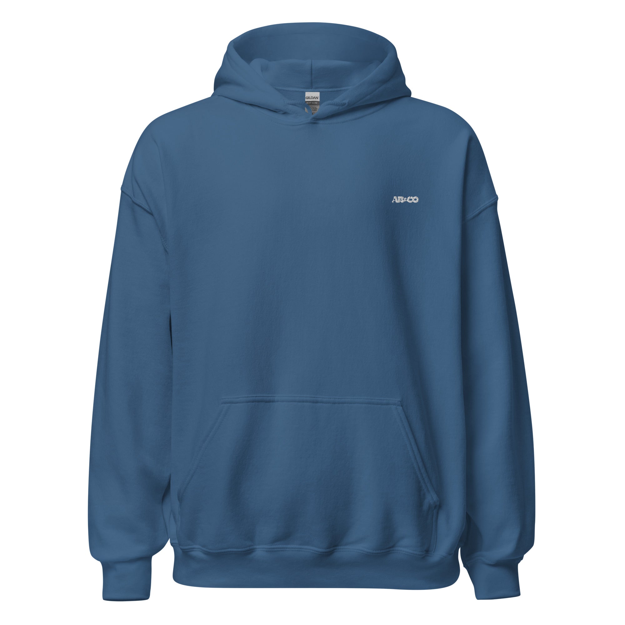 Navy embroidered hoodie featuring soft interior, premium comfort, and structured streetwear fit.
