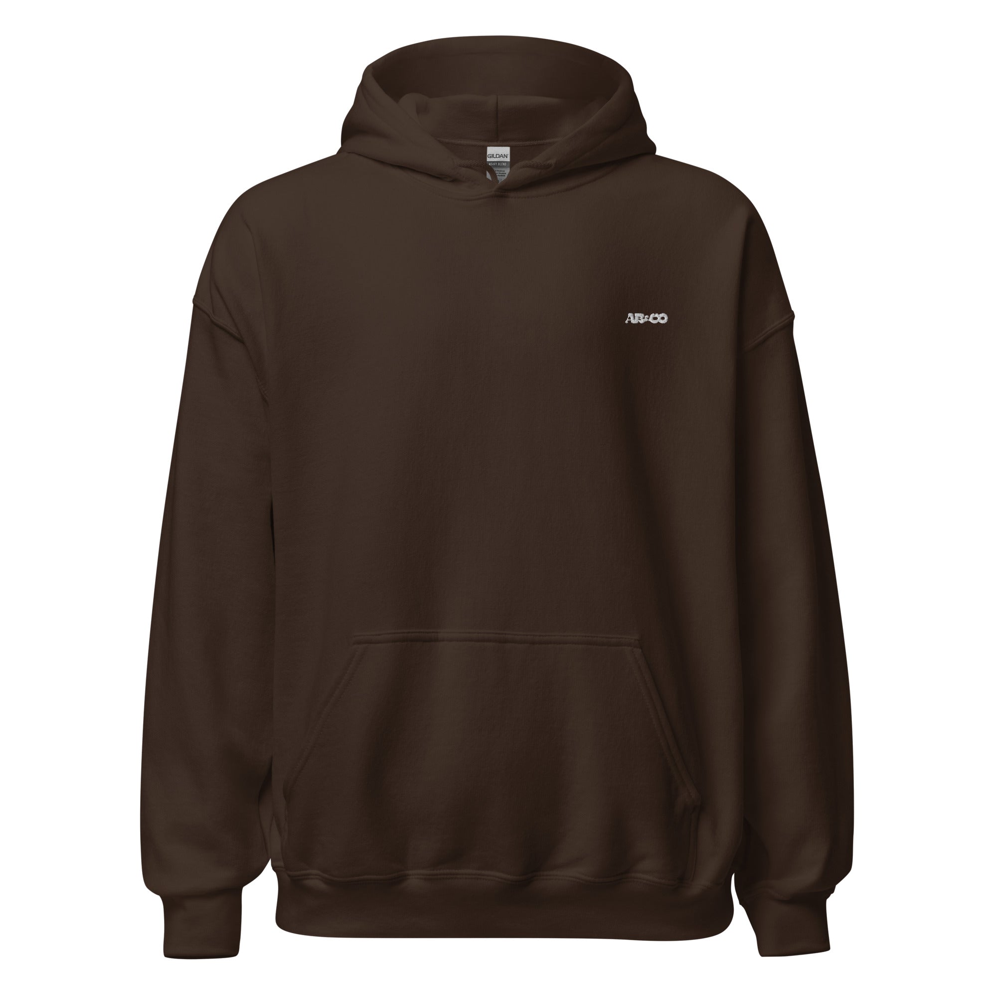 Chocolate embroidered hoodie with soft interior, structured fit, and clean minimal streetwear style.