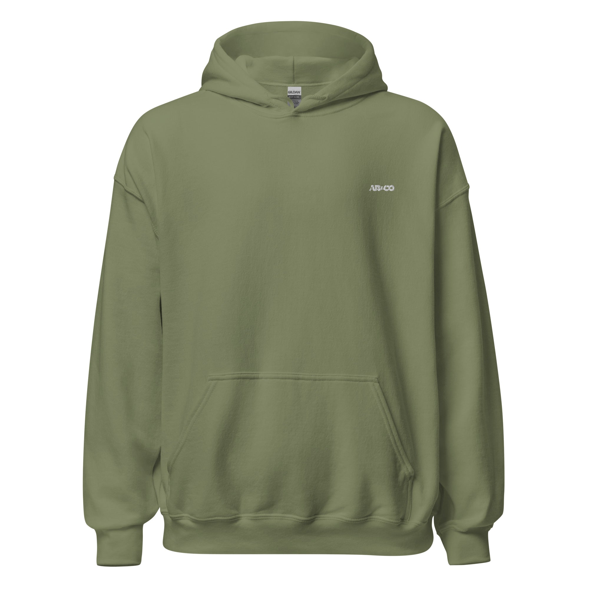 Green embroidered hoodie with soft interior, structured fit, and minimal streetwear design.