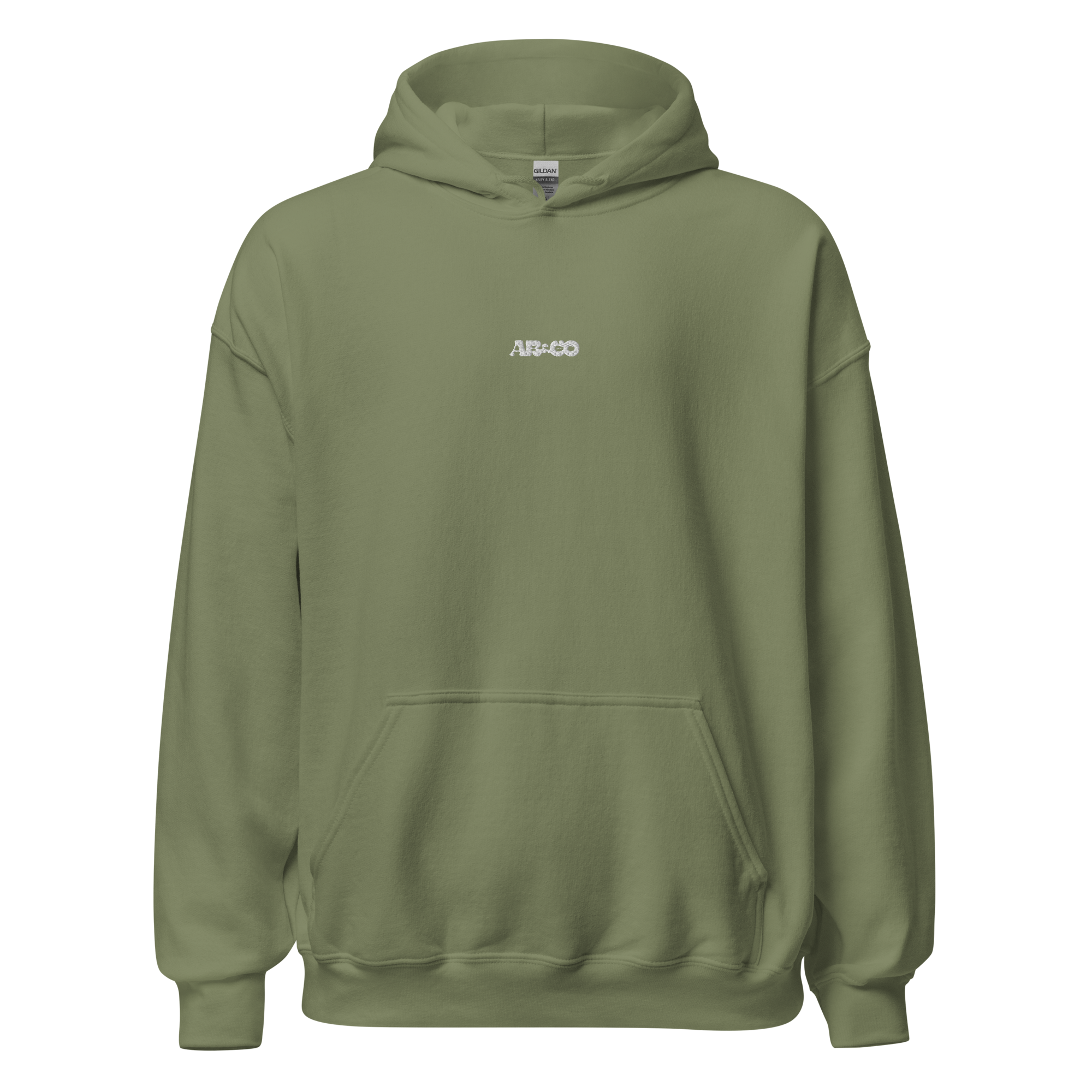 Green embroidered hoodie with soft interior, structured fit, and minimal streetwear design.