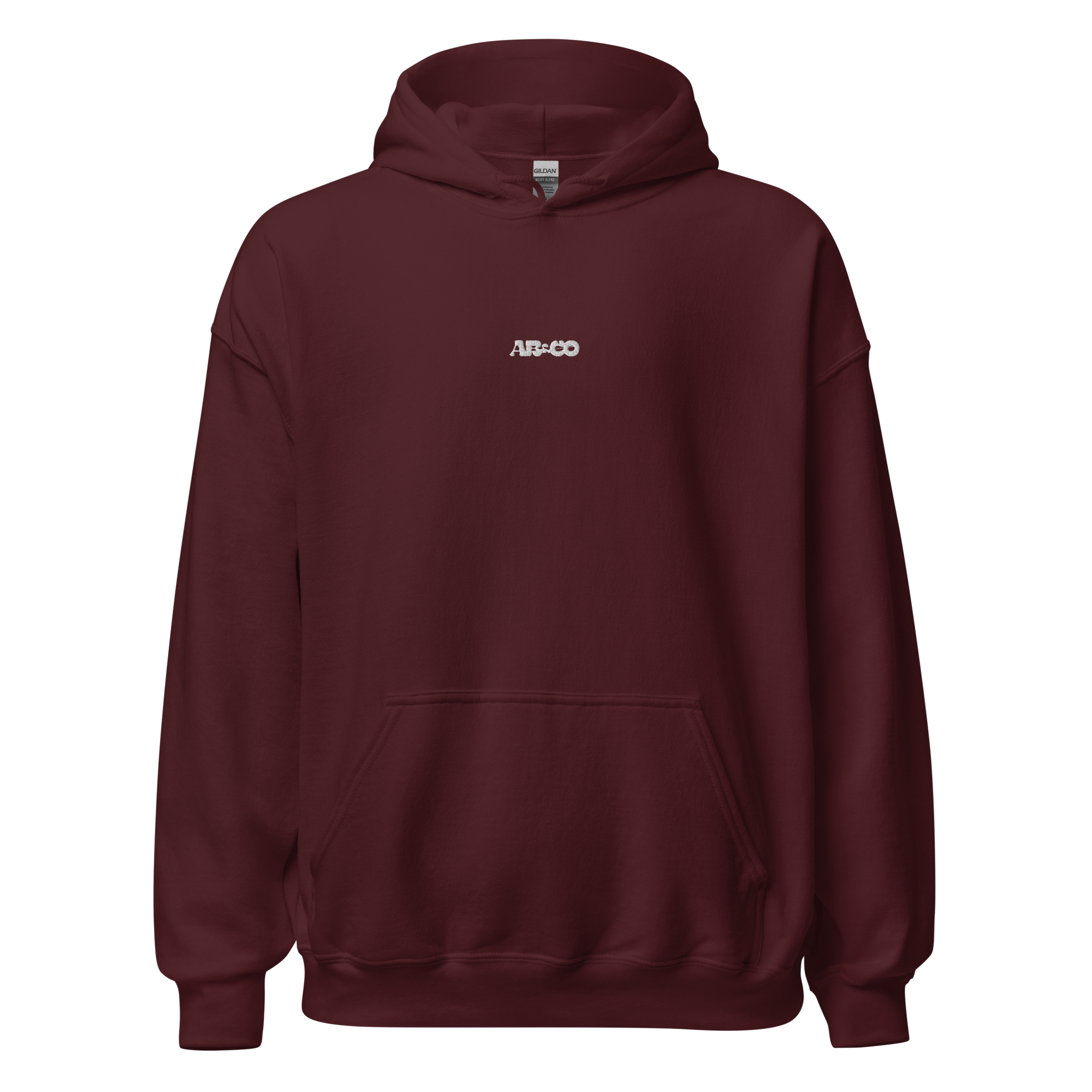 Maroon embroidered hoodie with soft interior, structured fit, and minimal streetwear design.