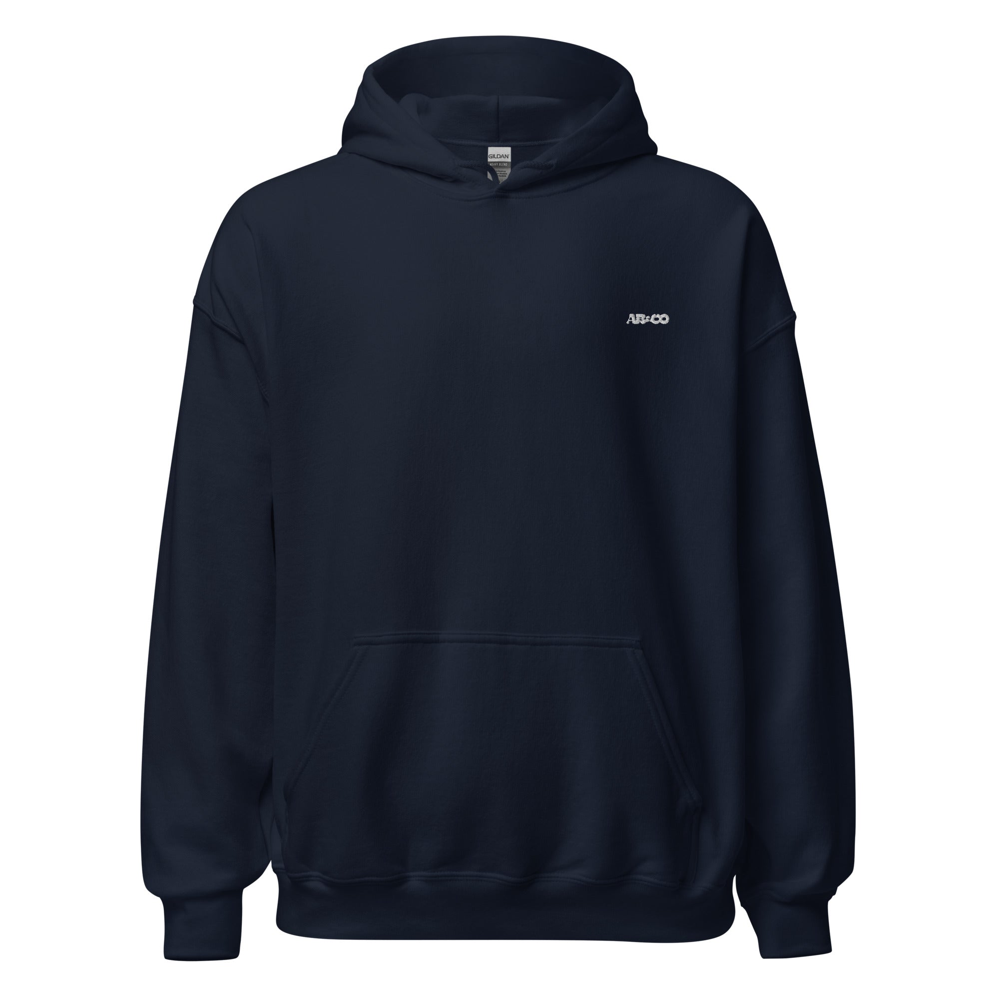 Navy embroidered hoodie featuring soft interior, premium comfort, and structured streetwear fit.