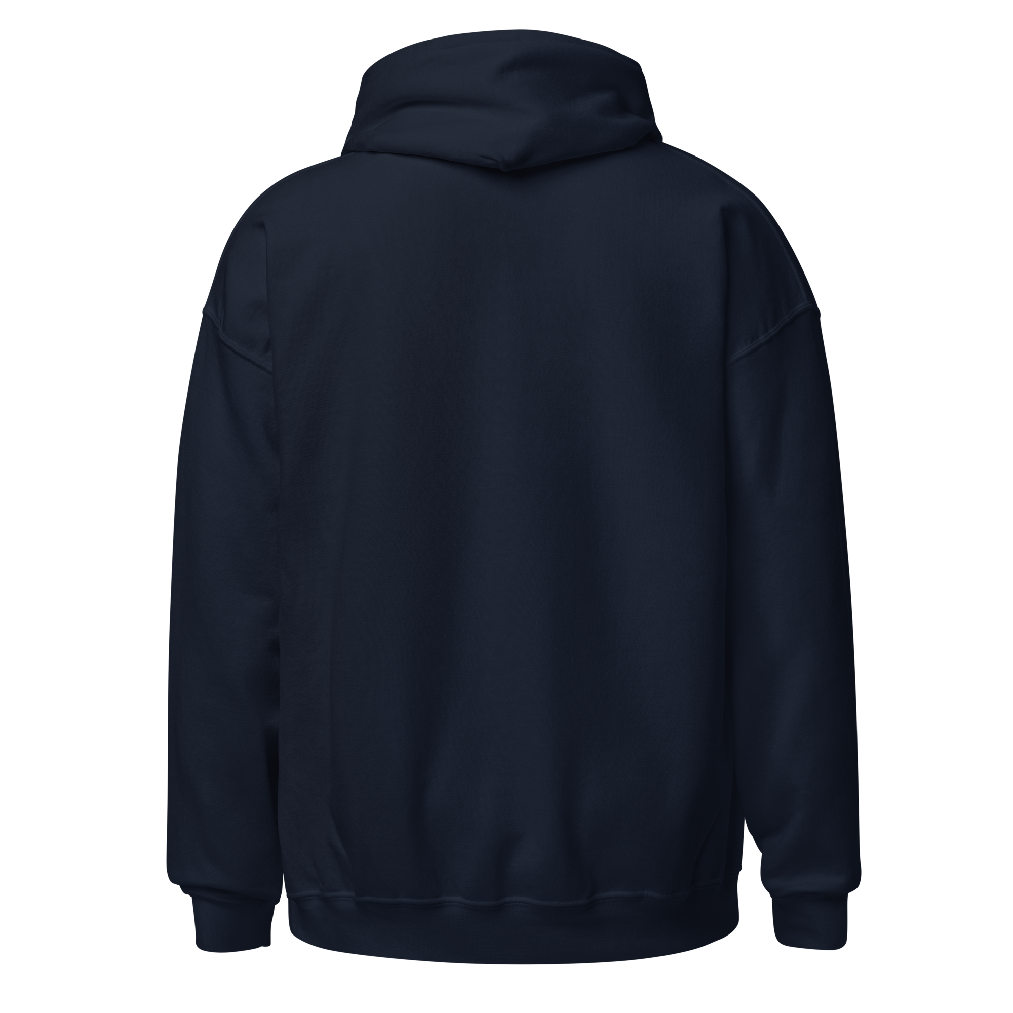 Navy embroidered hoodie with soft interior, structured fit, and minimal streetwear design.