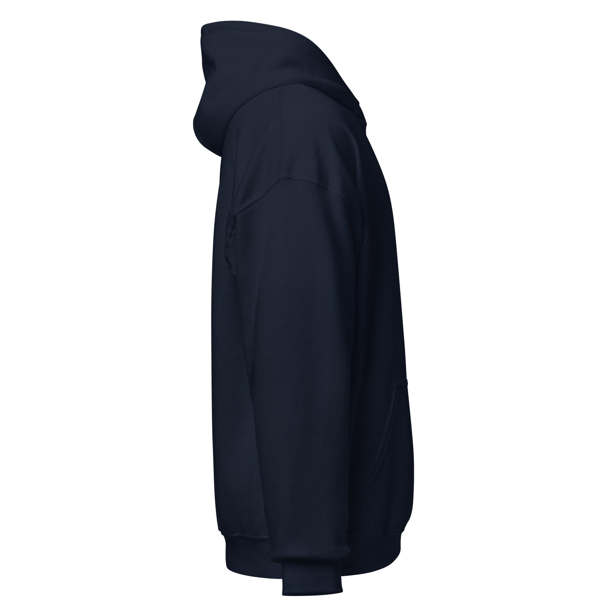 Navy embroidered hoodie featuring soft interior, premium comfort, and structured streetwear fit.