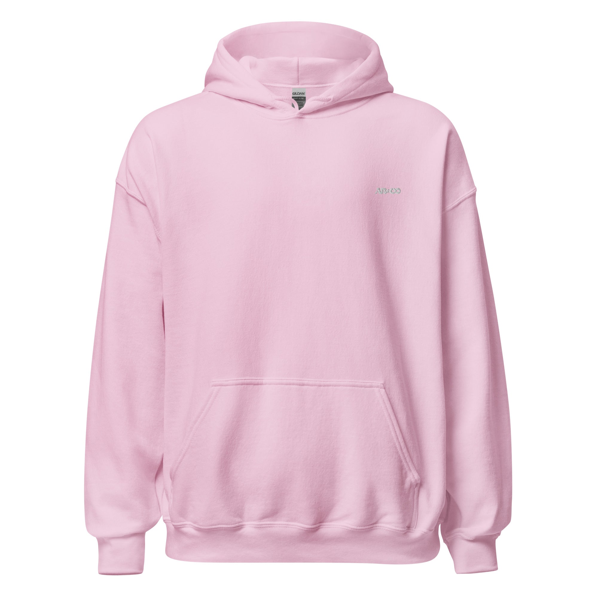 Pink embroidered hoodie with soft interior, structured fit, and clean minimal streetwear style