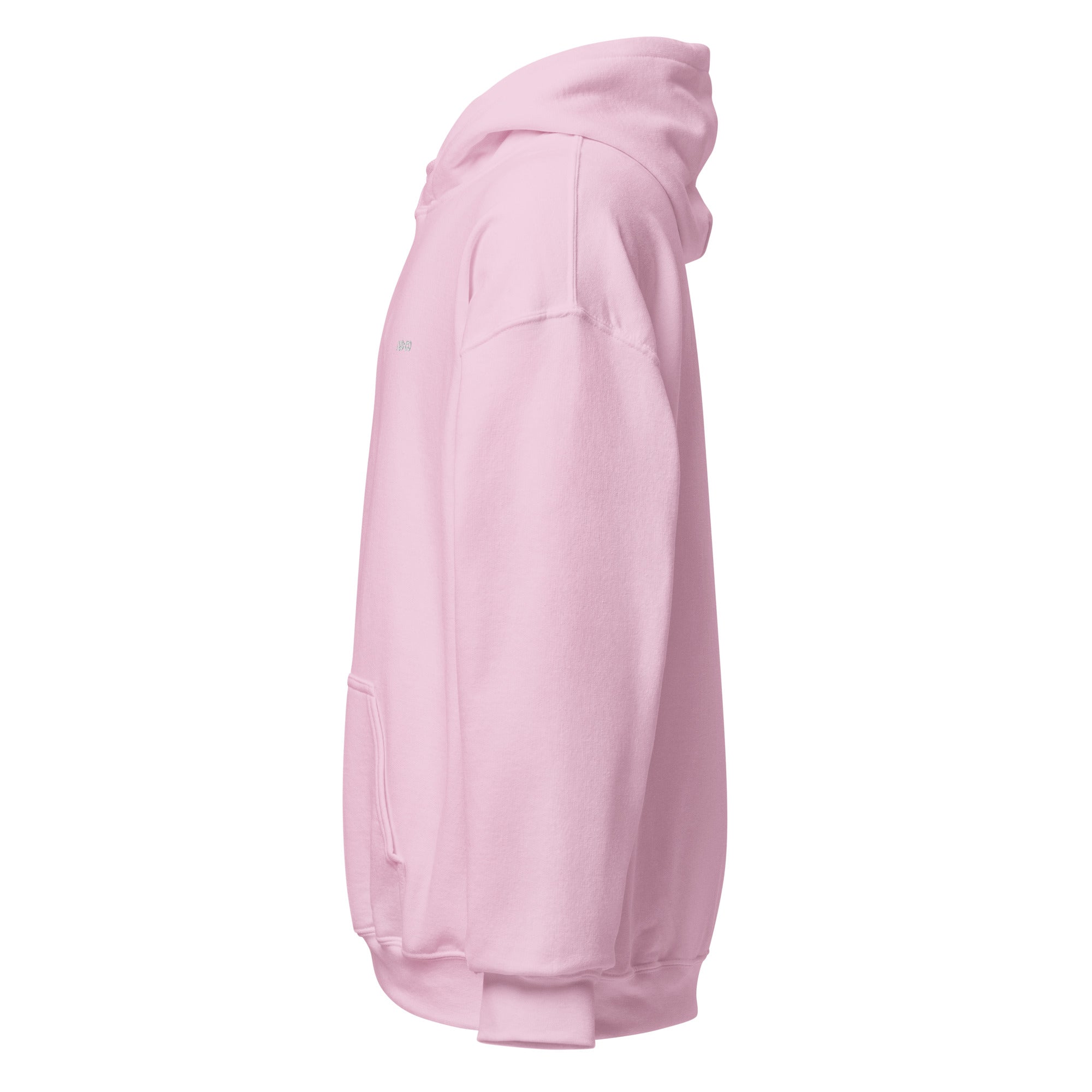 Pink embroidered hoodie with soft interior, structured fit, and clean minimal streetwear style