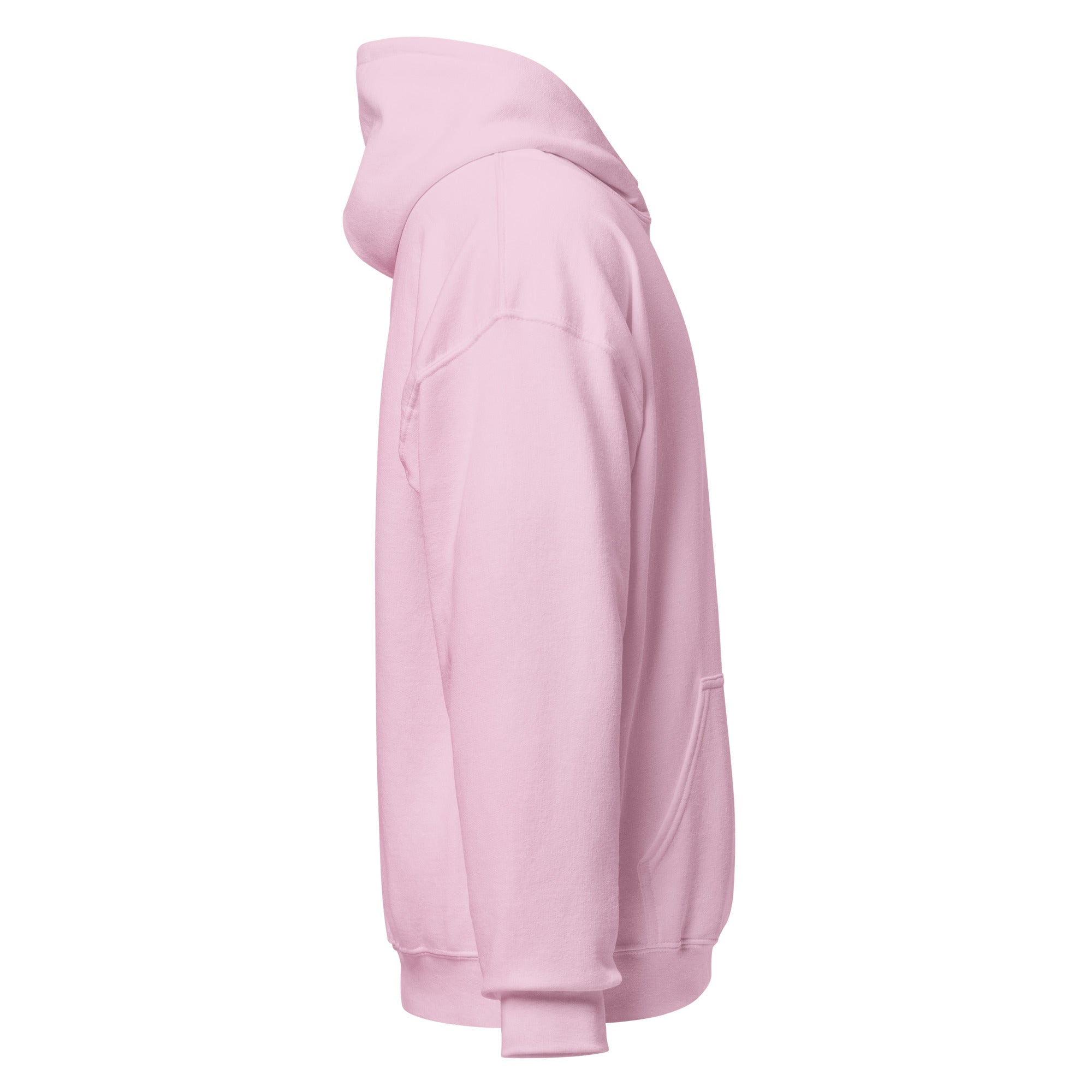 Pink embroidered hoodie with soft interior, structured fit, and clean minimal streetwear style.