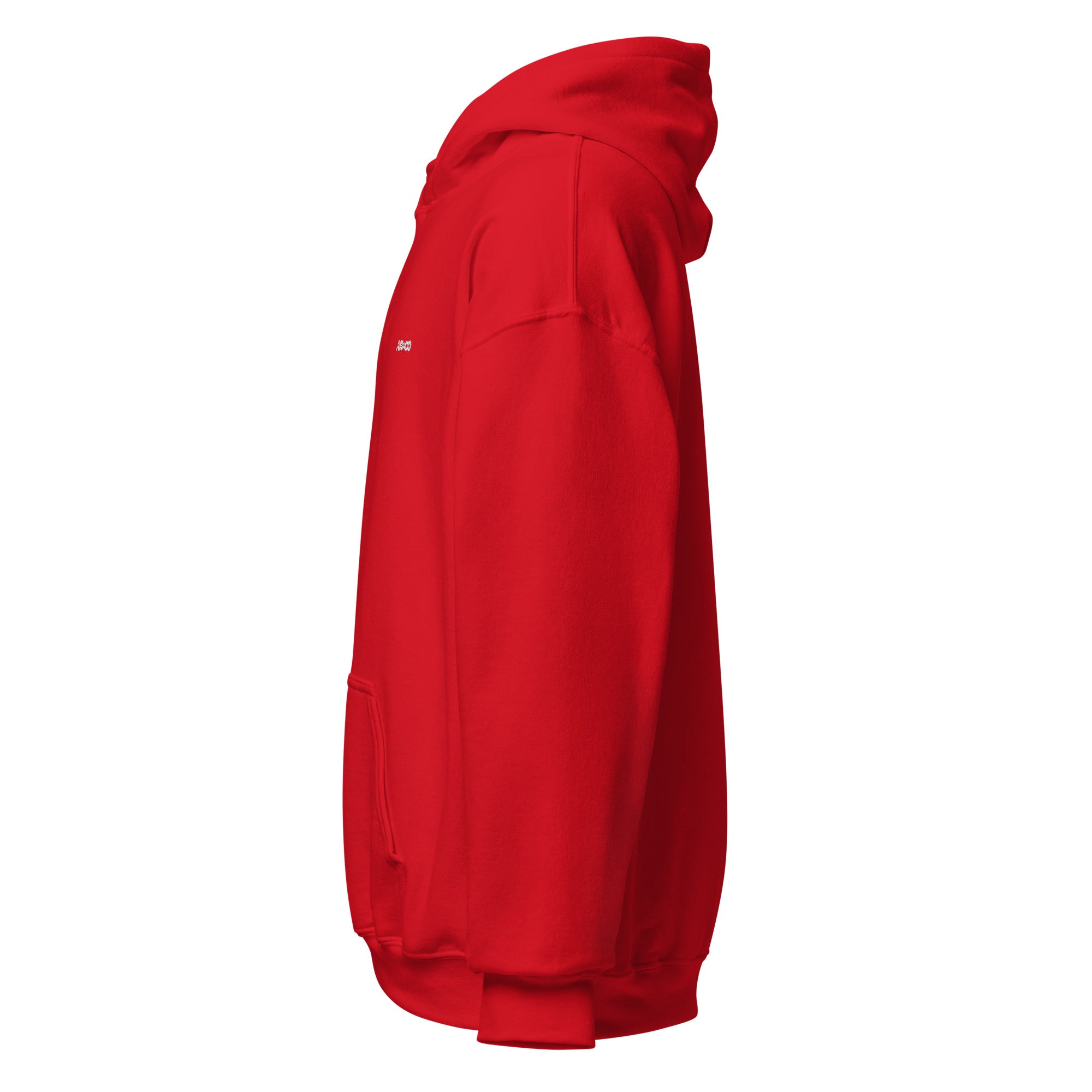 Red embroidered hoodie featuring soft interior, premium comfort, and structured streetwear fit.