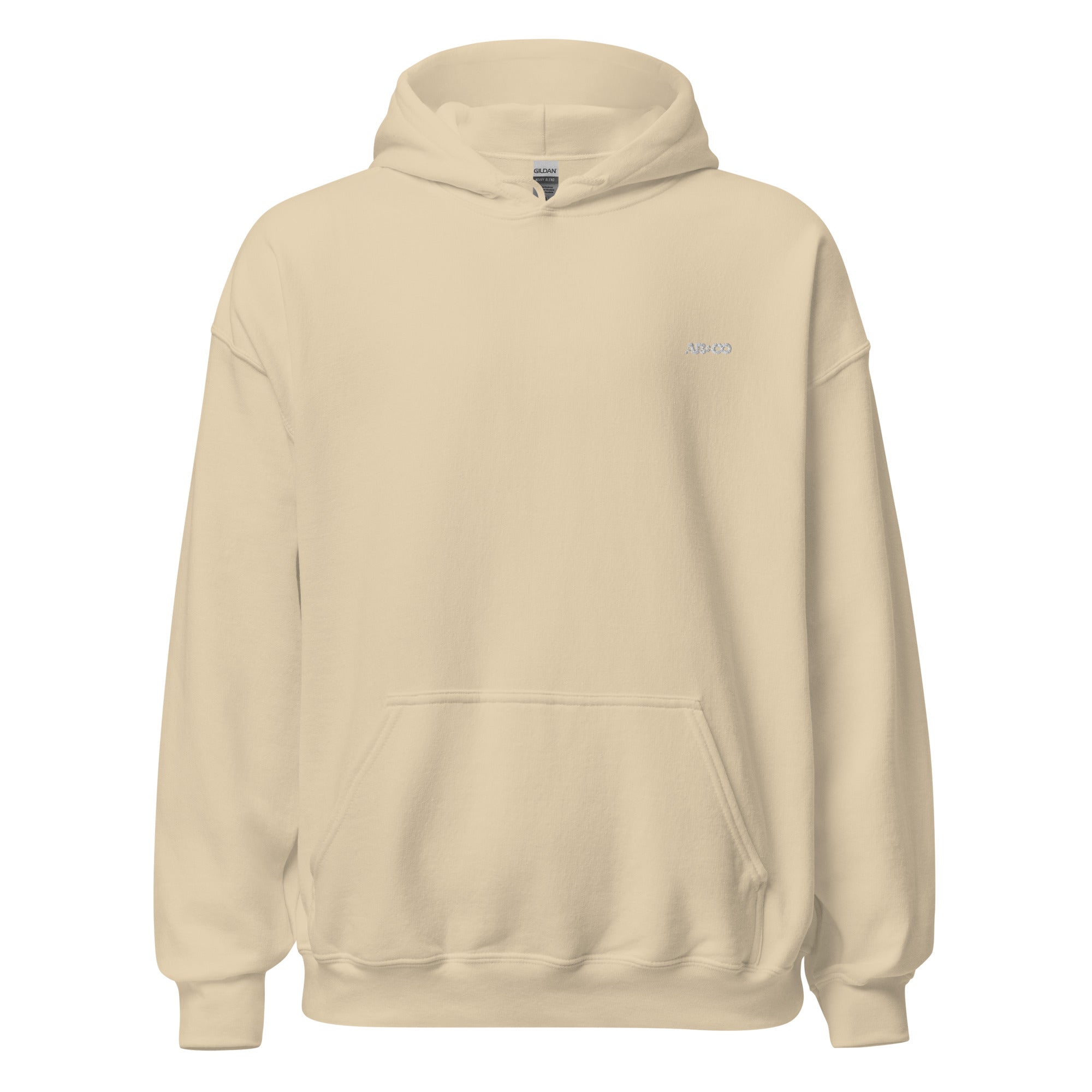 Sand embroidered hoodie with soft interior, structured fit, and clean minimal streetwear style.
