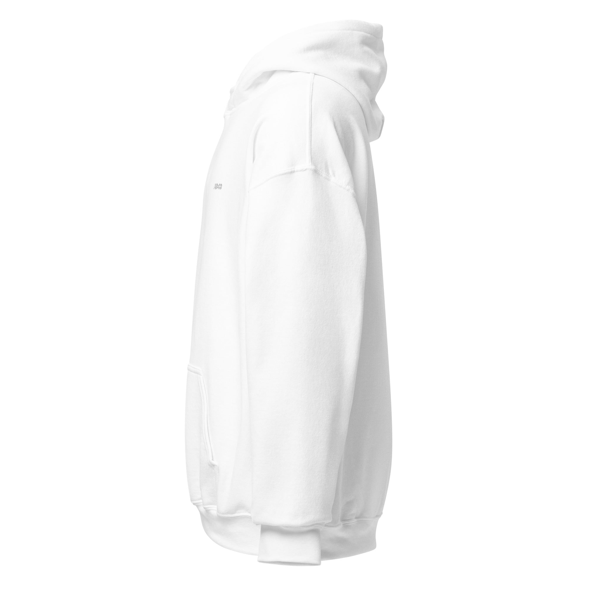 White embroidered hoodie featuring soft interior, premium comfort, and structured streetwear fit