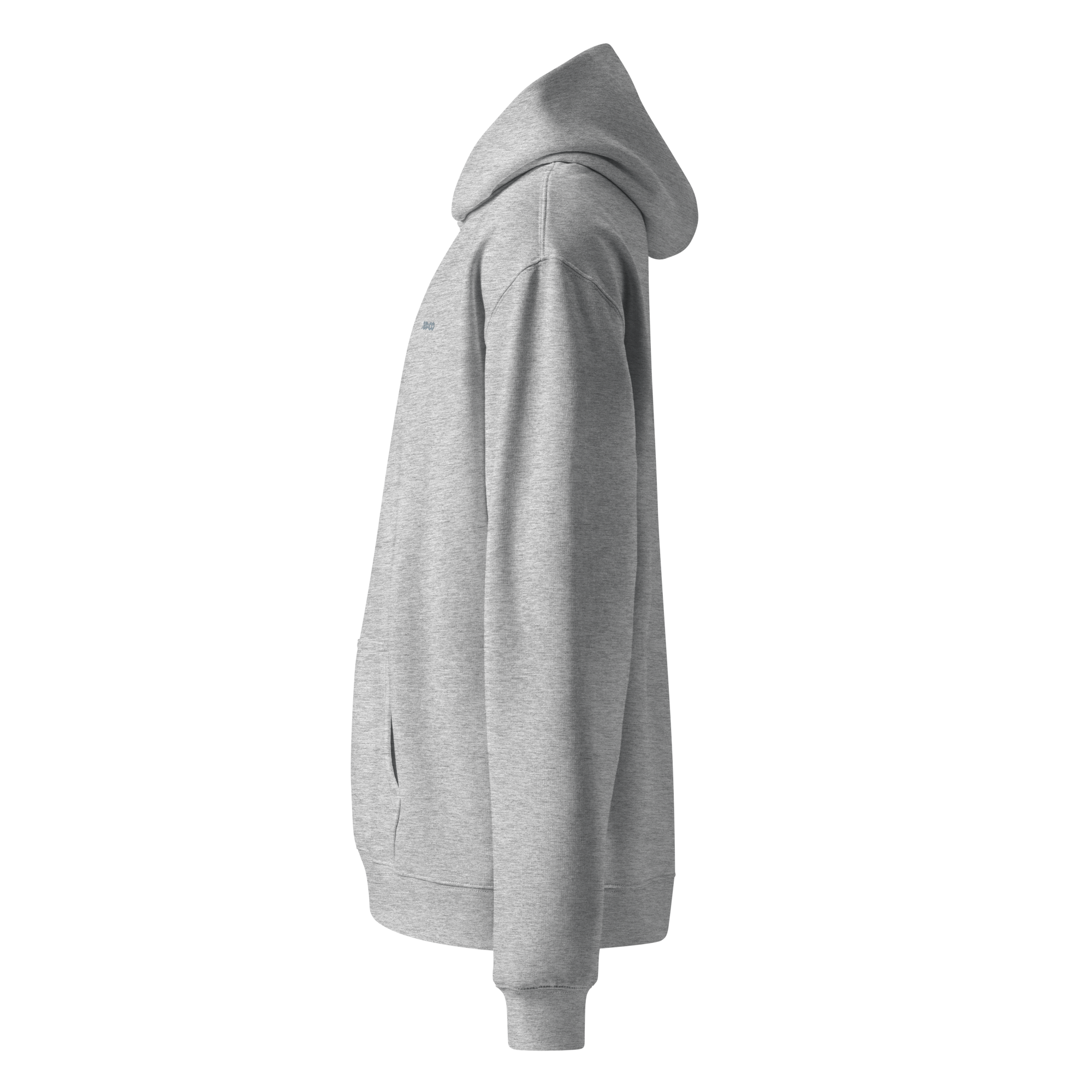 Heavyweight oversized hoodie in Grey with dropped shoulders, double-layer hood, and ribbed cuffs, designed for streetwear and everyday comfort.