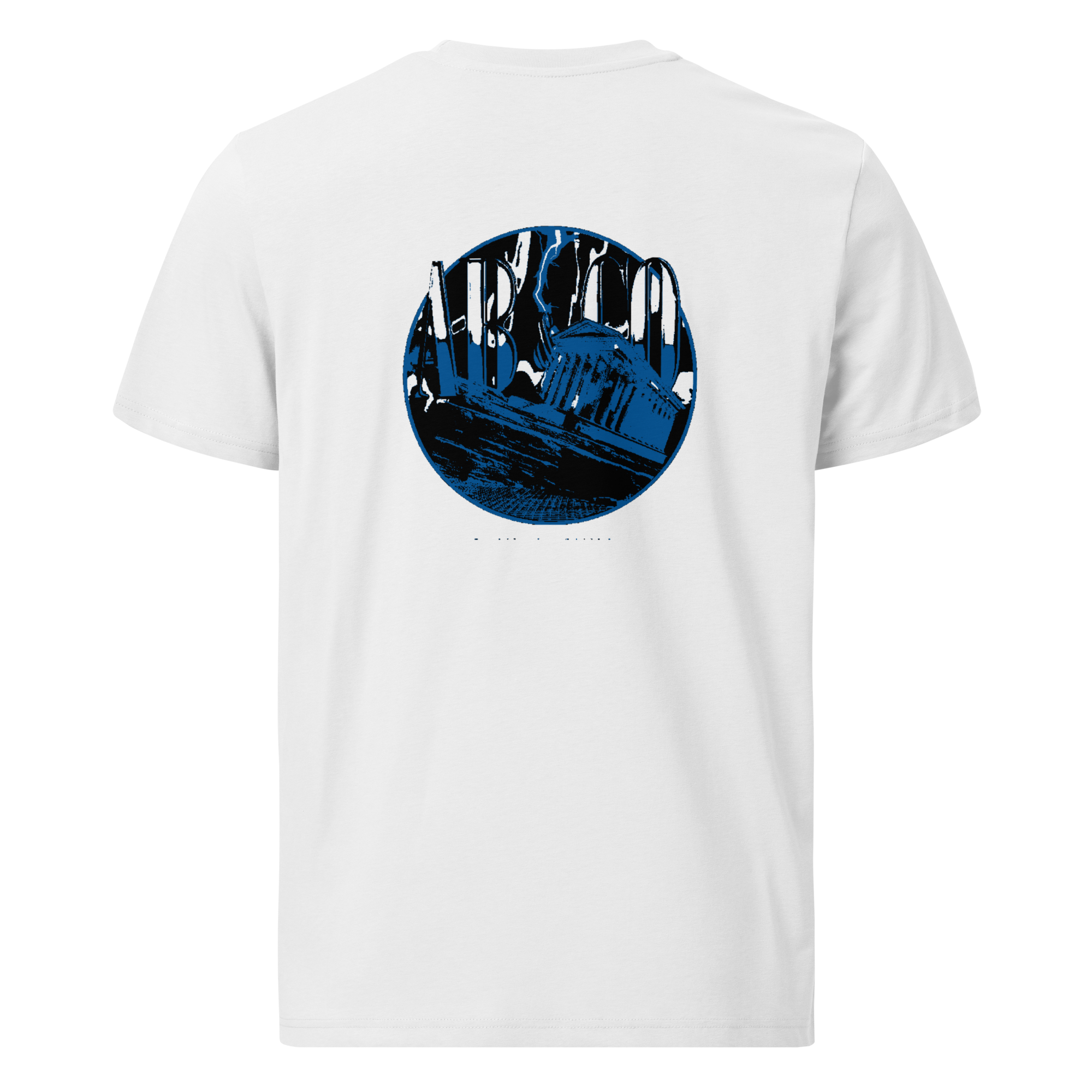 Premium organic cotton graphic embroidered t-shirt with designs on front and back, unisex, comfortable everyday tee