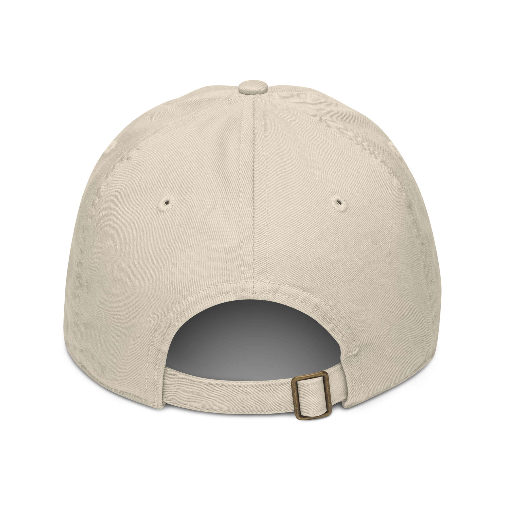 Organic cotton dad hat in Beige with embroidered logo, curved brim, and adjustable strap for a relaxed streetwear fit.