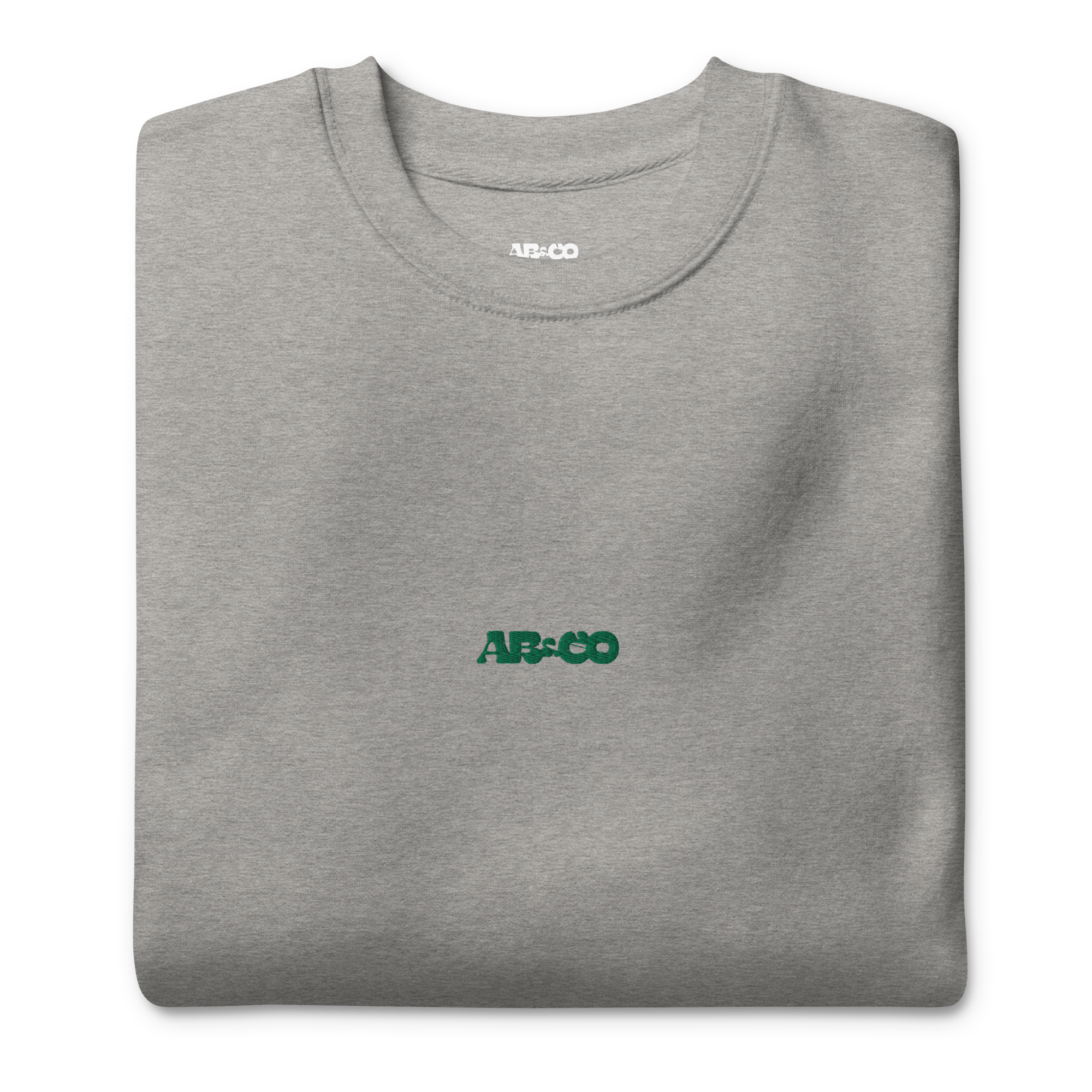 Grey premium sweatshirt with embroidered logo, soft brushed interior, and relaxed streetwear fit.