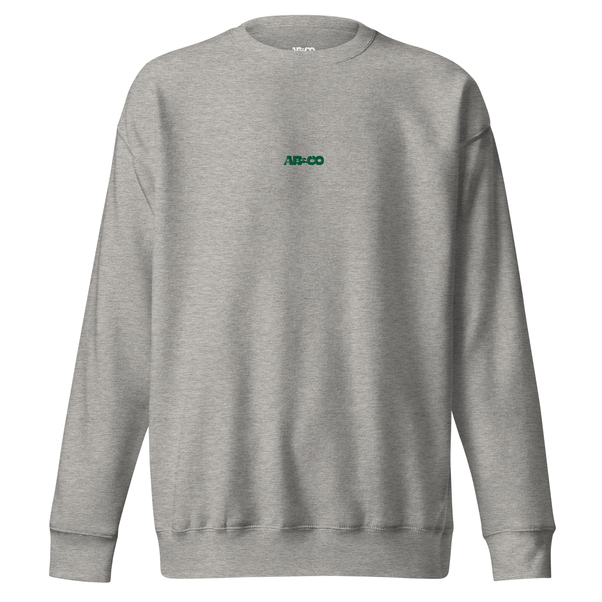 Grey premium sweatshirt with embroidered logo, soft interior, and relaxed everyday streetwear style.