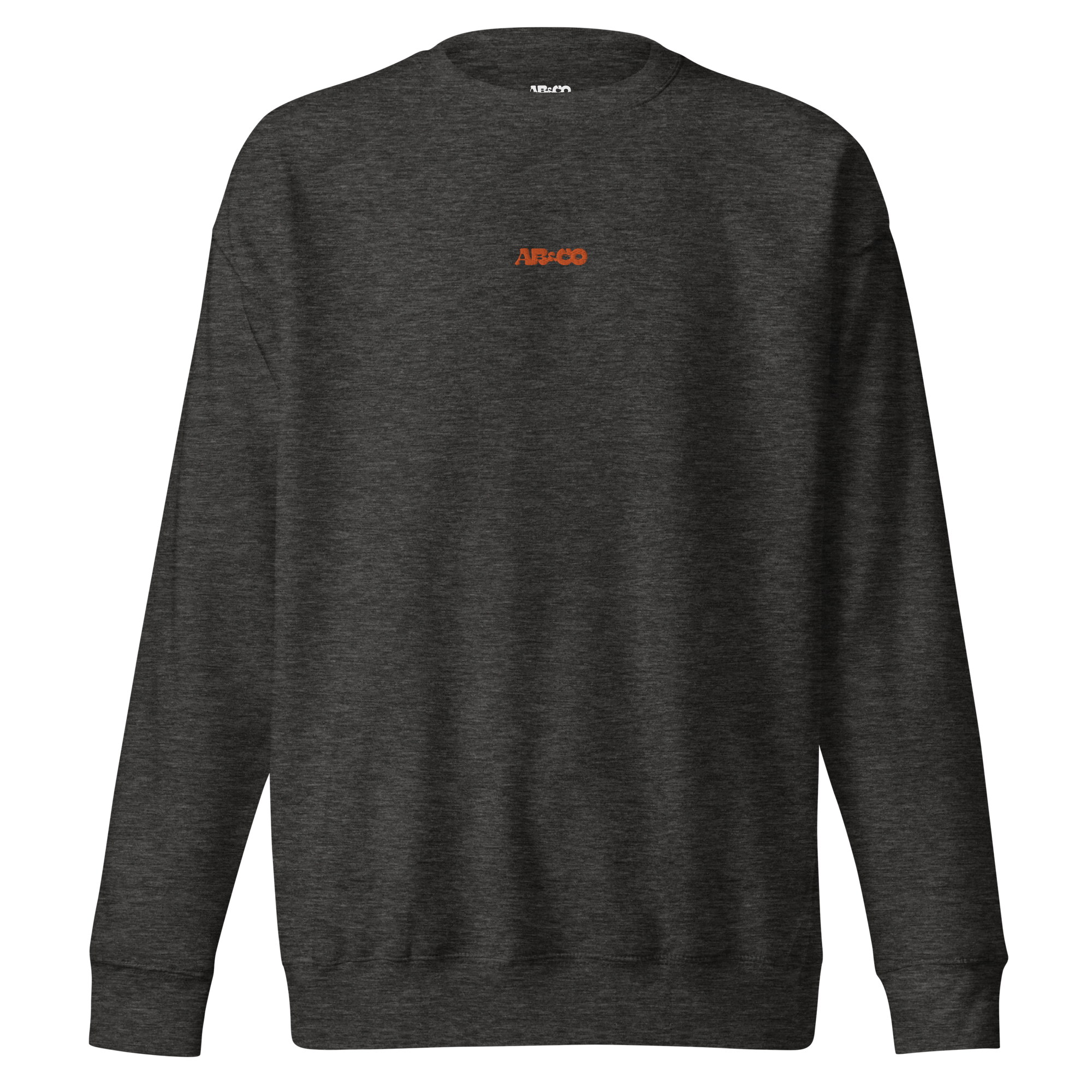 Charcoal premium sweatshirt with embroidered logo, soft interior, and relaxed streetwear fit for everyday wear.