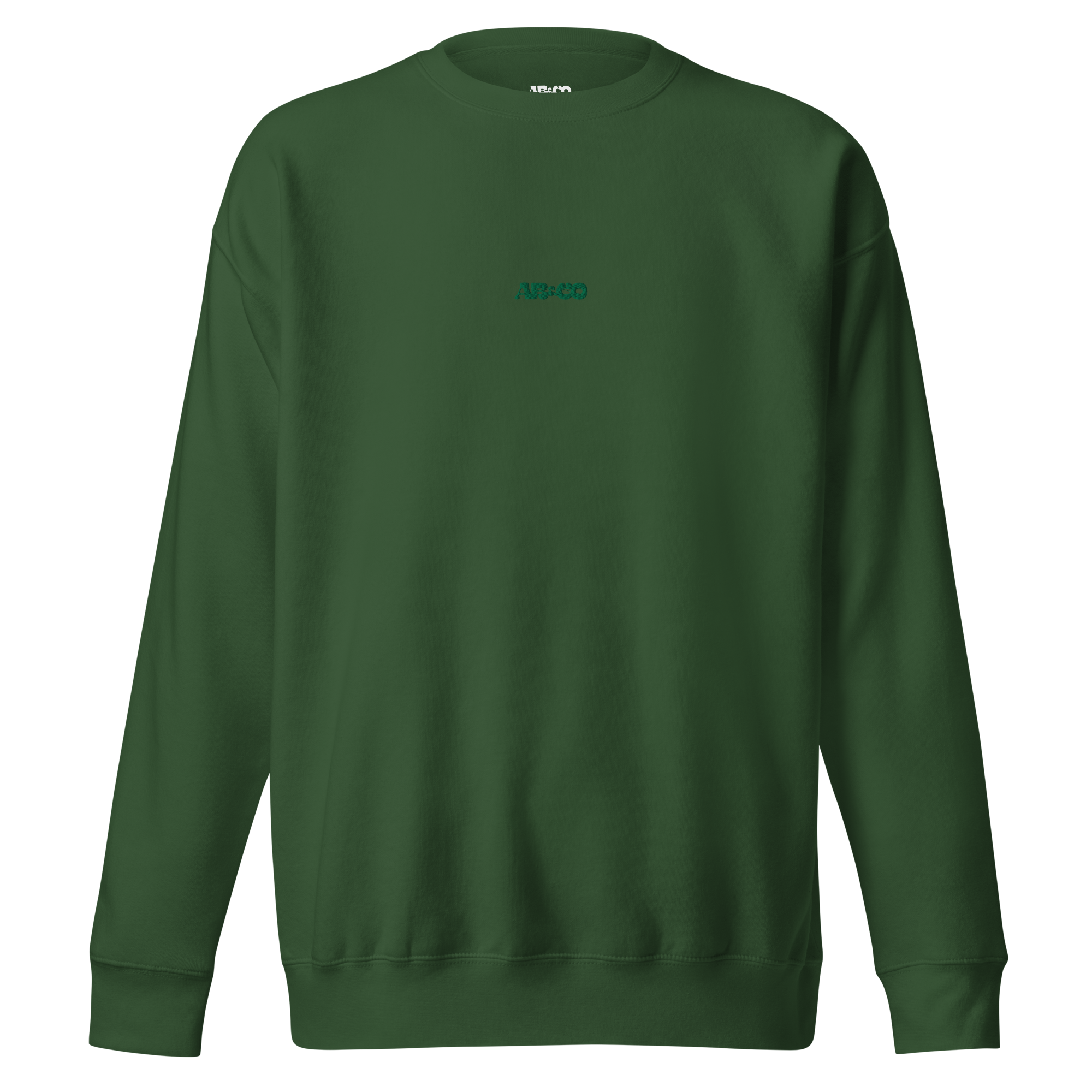 Green premium sweatshirt with embroidered logo, soft brushed interior, and minimal streetwear design.