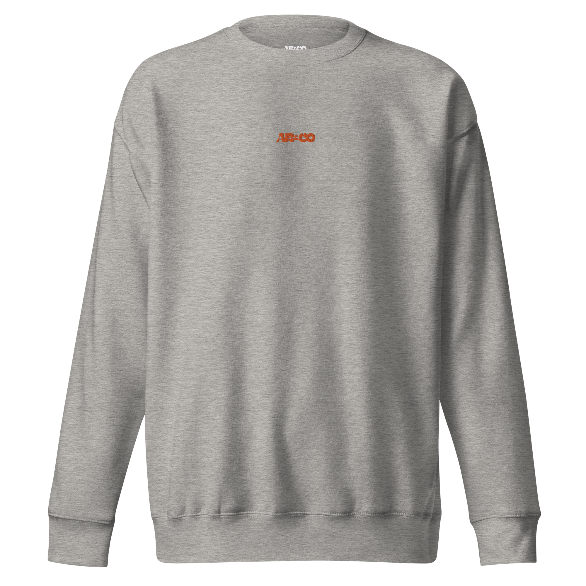Grey premium sweatshirt with embroidered logo, soft interior, and relaxed streetwear fit for everyday wear.