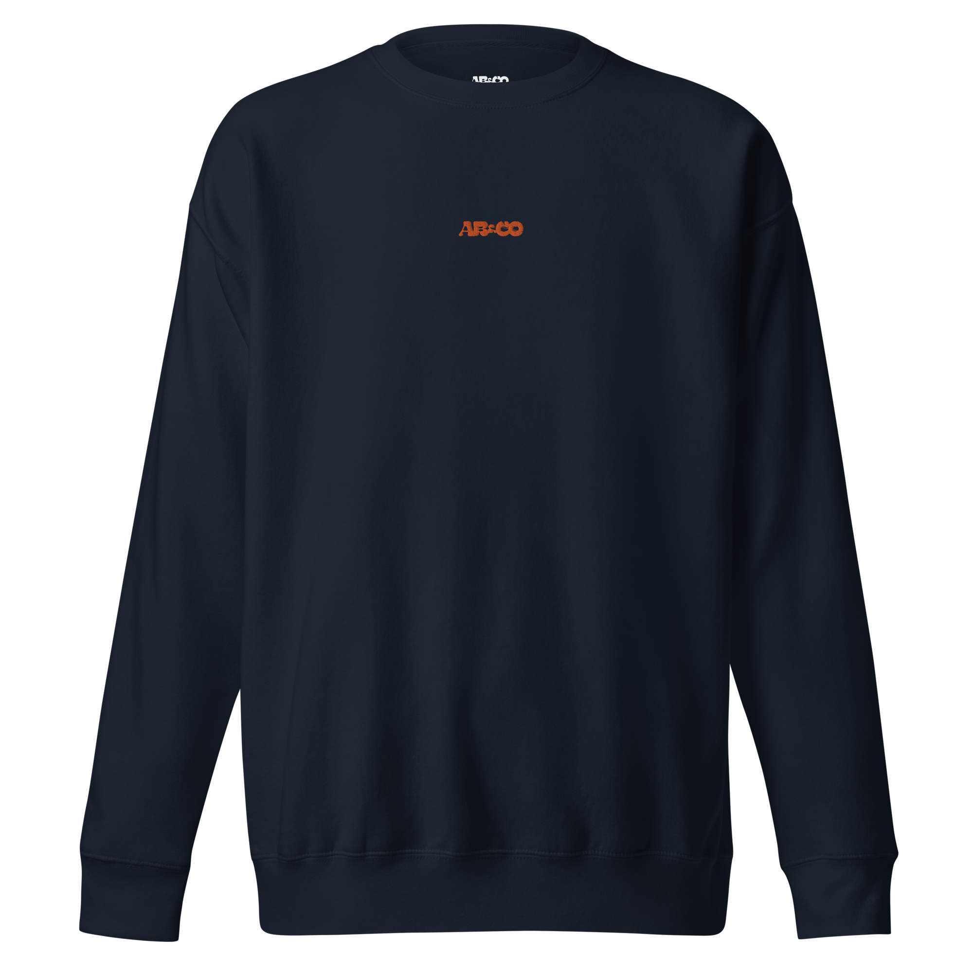 Navy premium sweatshirt with embroidered logo, soft brushed interior, and minimal streetwear design.