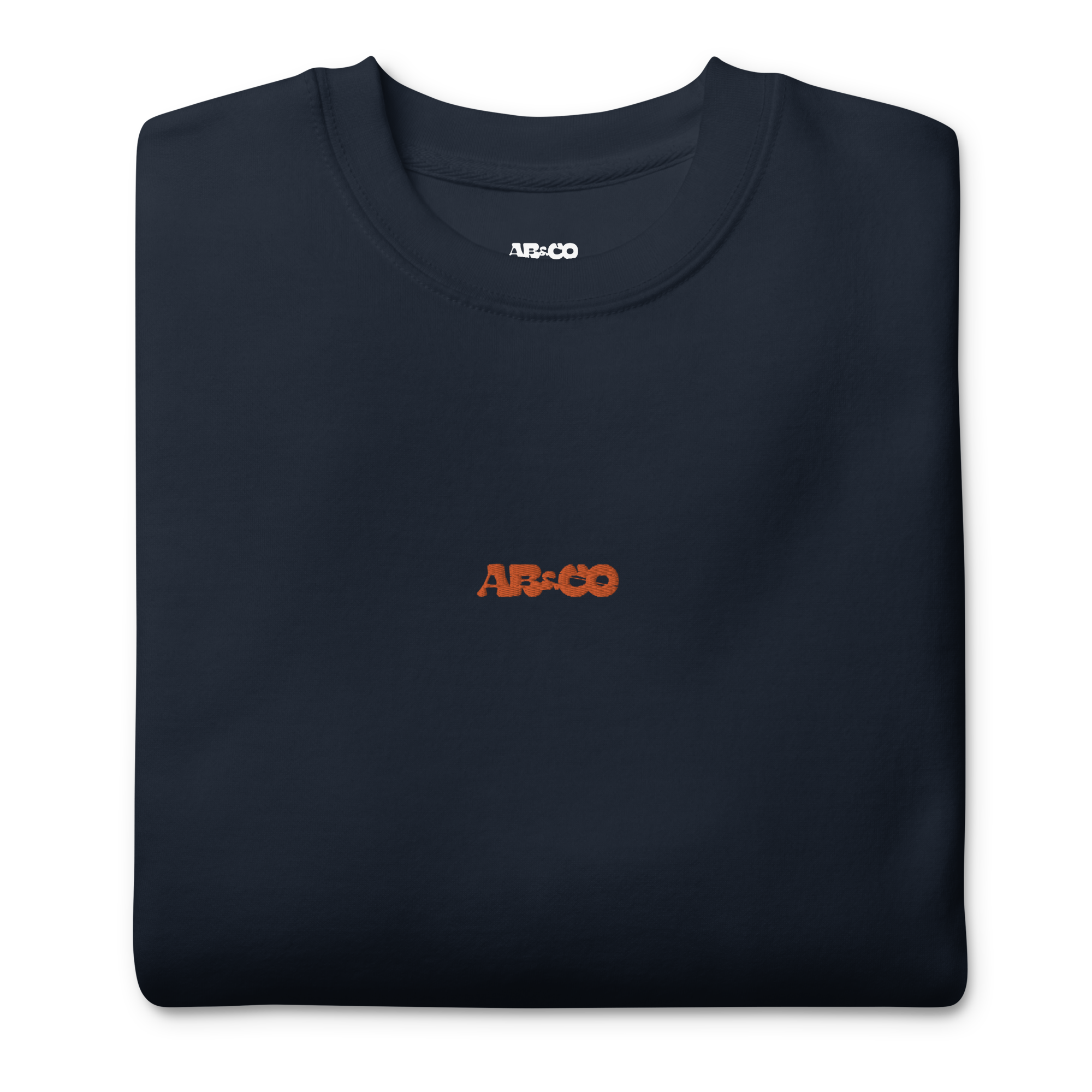 Navy premium sweatshirt with embroidered logo, soft brushed interior, and minimal streetwear design.