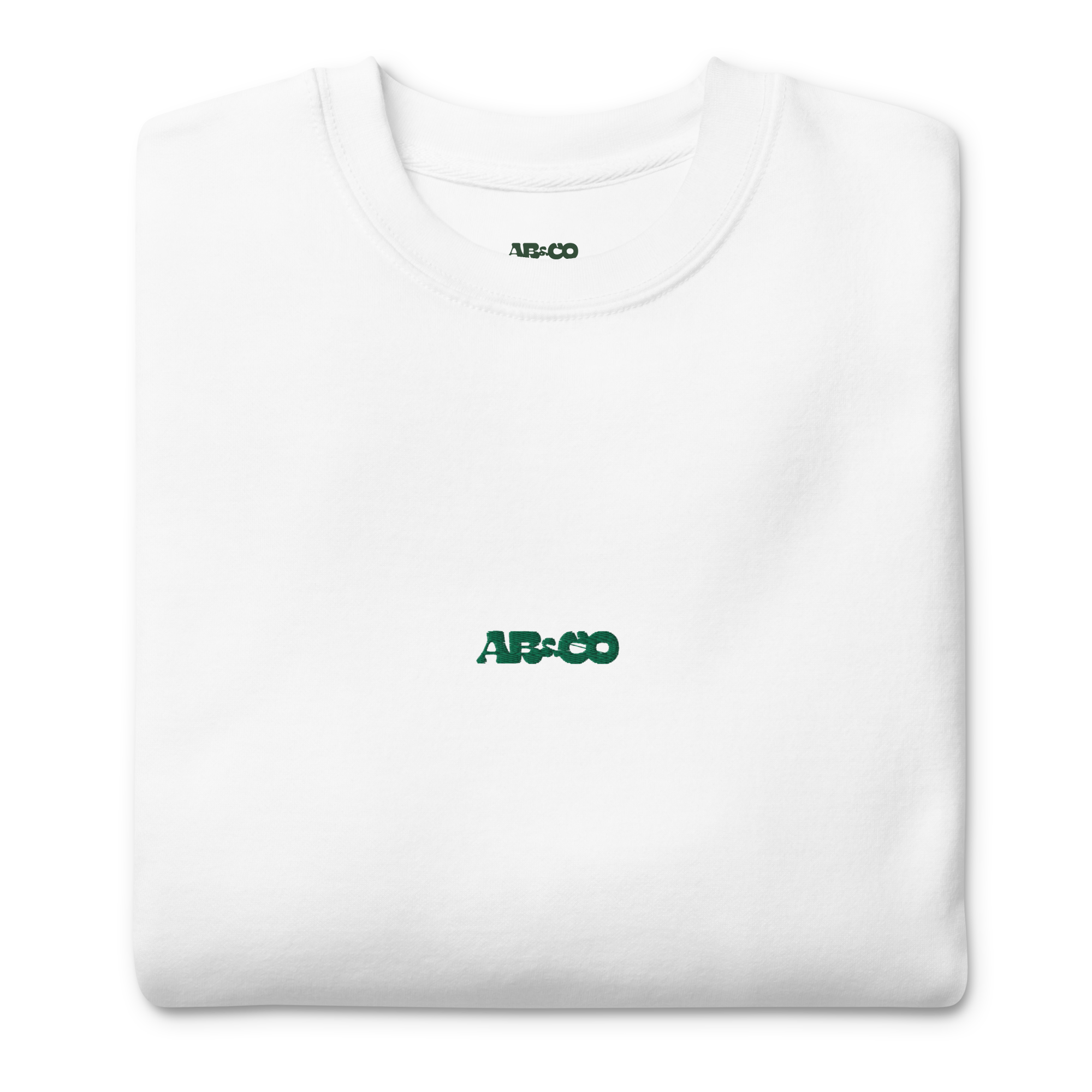 White premium sweatshirt with embroidered logo, soft brushed interior, and relaxed streetwear fit.