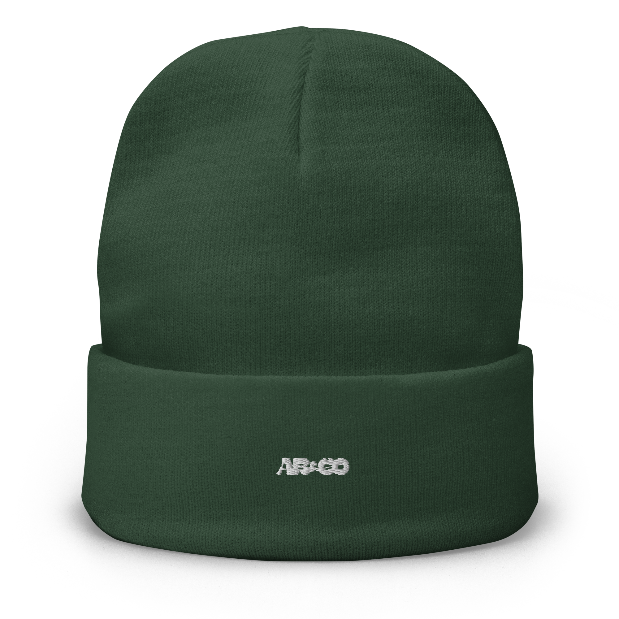 Snug fit beanie in Green with embroidered AB&CO logo, soft knit material, designed for warmth and streetwear comfort.