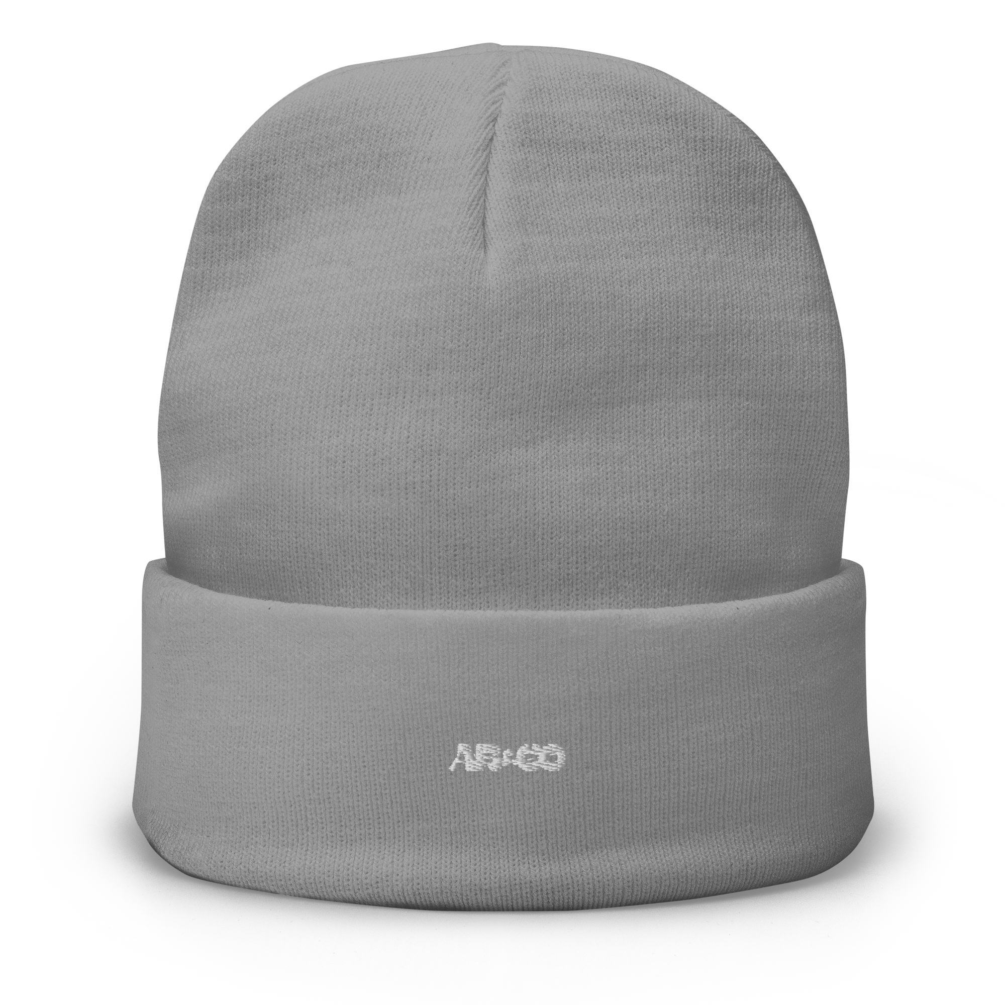 Snug fit beanie in Grey with embroidered AB&CO logo, soft knit material, designed for warmth and streetwear comfort.