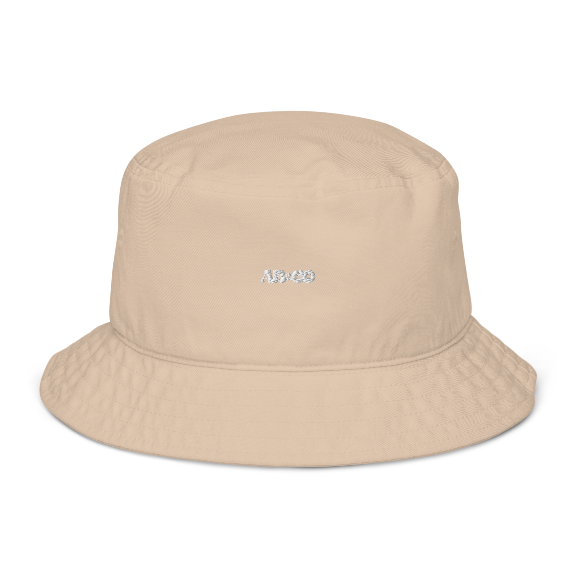 Organic cotton bucket hat with embroidered logo, unisex, classic wide brim, casual and sustainable accessory