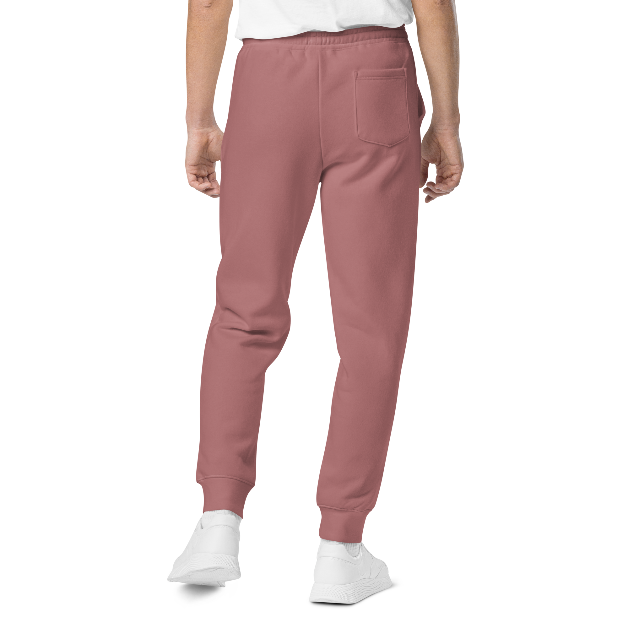 Pigment-dyed relaxed fit sweatpants in Maroon with elastic waistband and cuffs, designed for streetwear and everyday comfort.