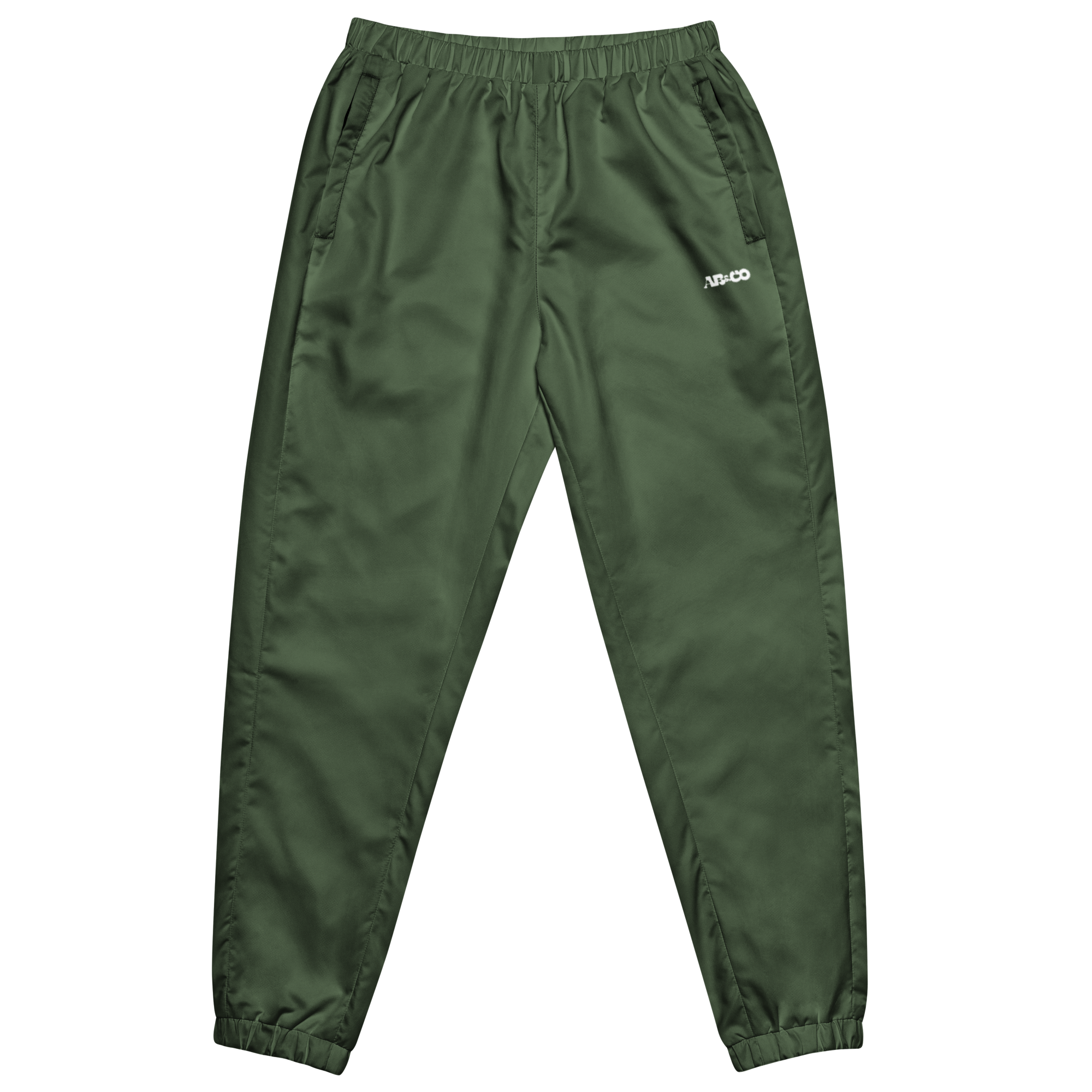 Unisex track pants in Olive with elastic waistband, tapered leg, and side pockets. Designed for casual streetwear and comfort.