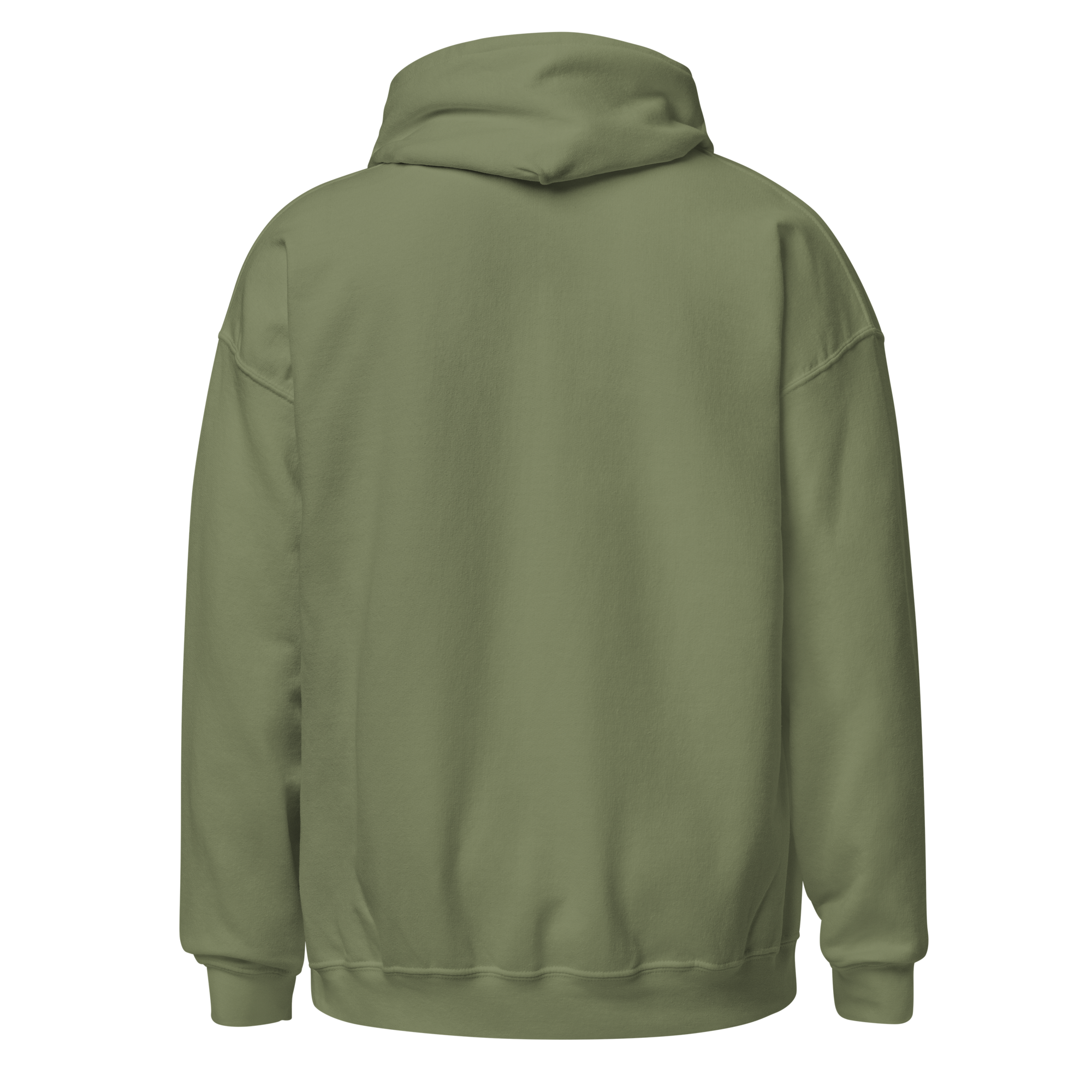 embroidered hoodie in military green with chest logo and kangaroo pocket